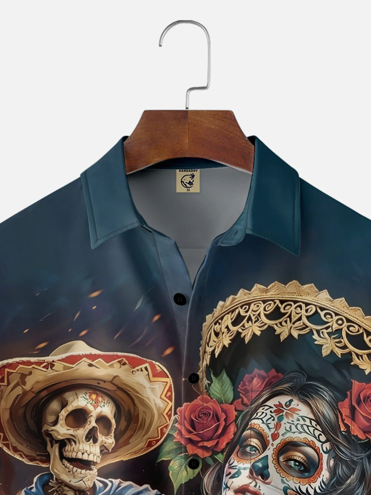 Moisture-wicking Day Of The Dead Skeleton Guitar Chest Pocket Casual Shirt