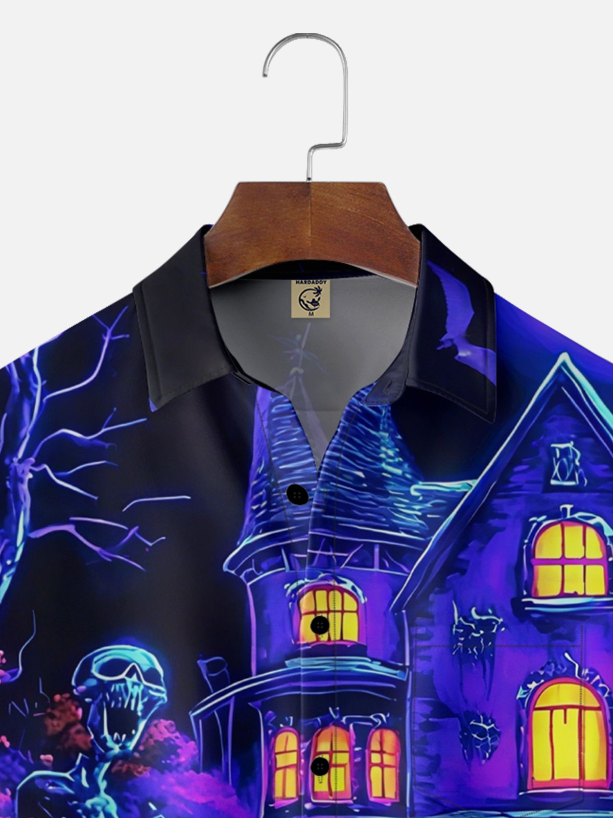 Moisture Wicking Halloween Pumpkin Skull Chest Pocket Hawaiian Shirt