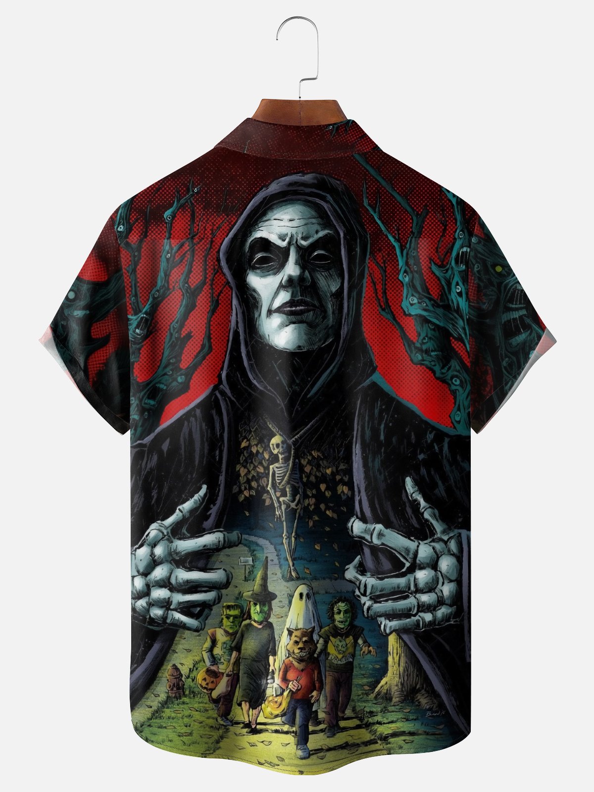 Moisture-wicking Halloween Horror Chest Pocket Casual Shirt