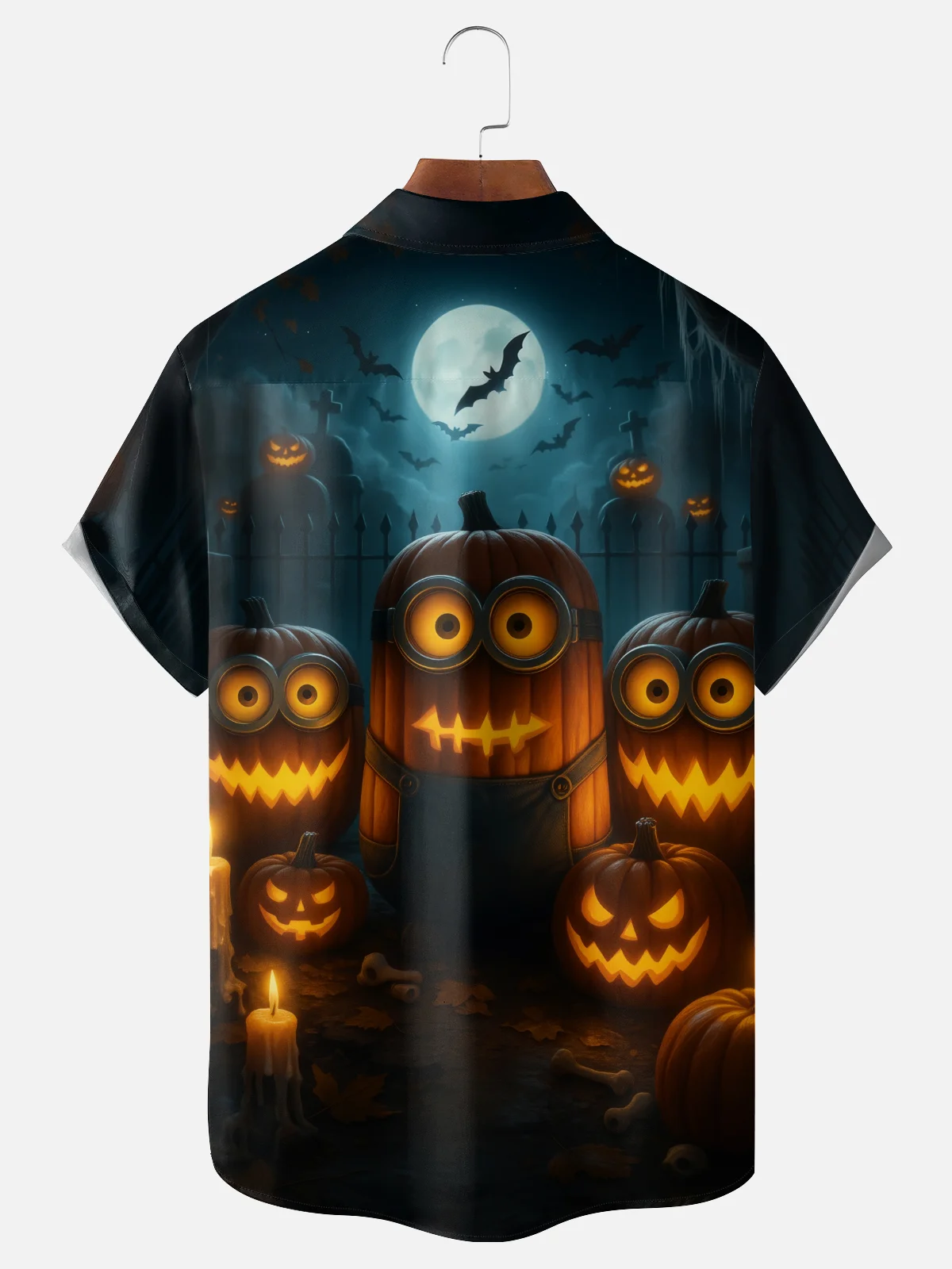 Moisture-wicking Halloween Pumpkin Chest Pocket Casual Shirt