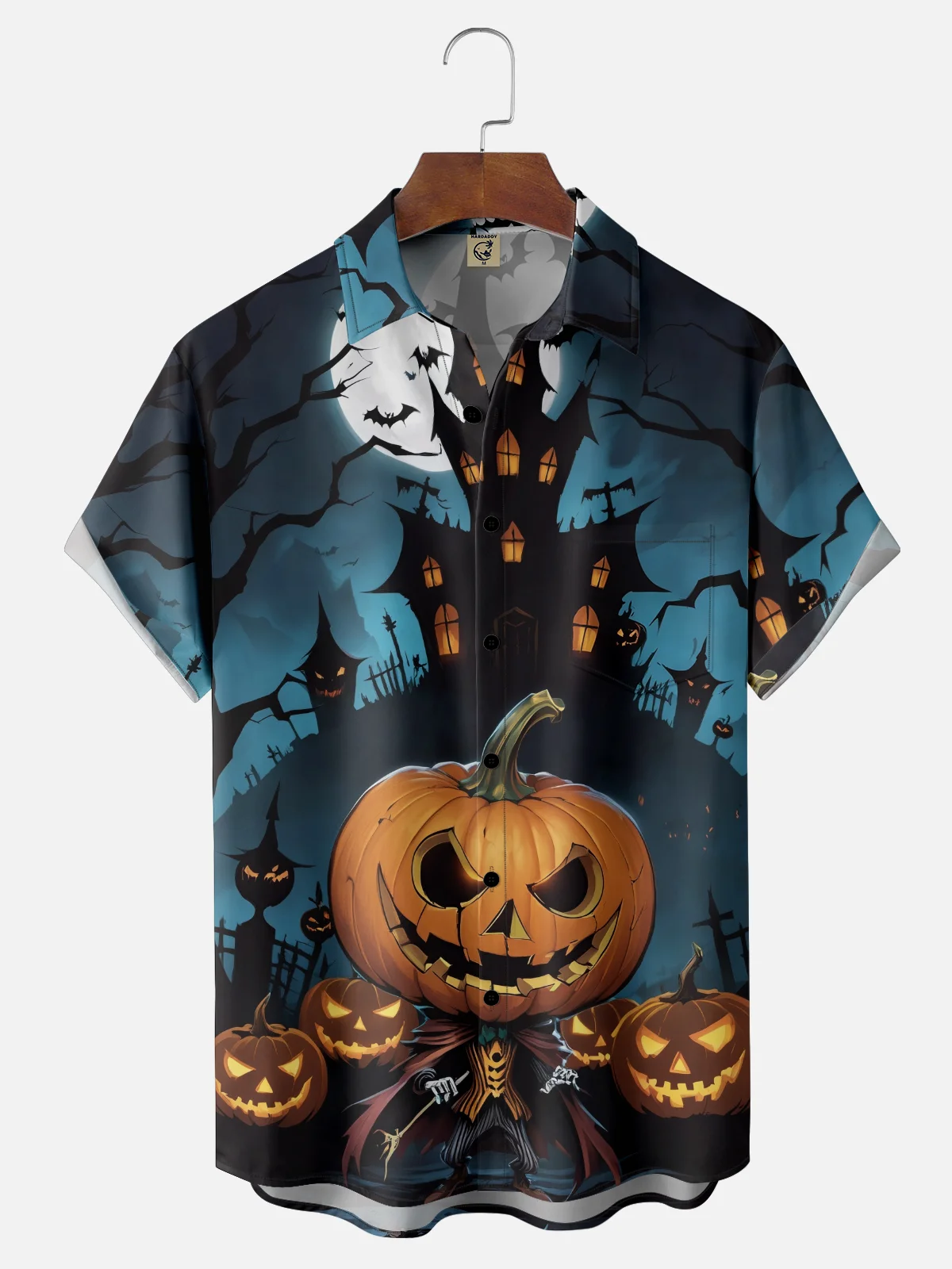 Moisture-wicking Halloween Pumpkin Castle Chest Pocket Casual Shirt