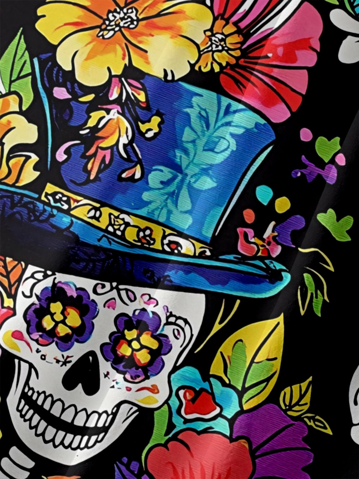 Big Size Moisture-wicking Day of the Dead Skull Chest Pocket Casual Shirt