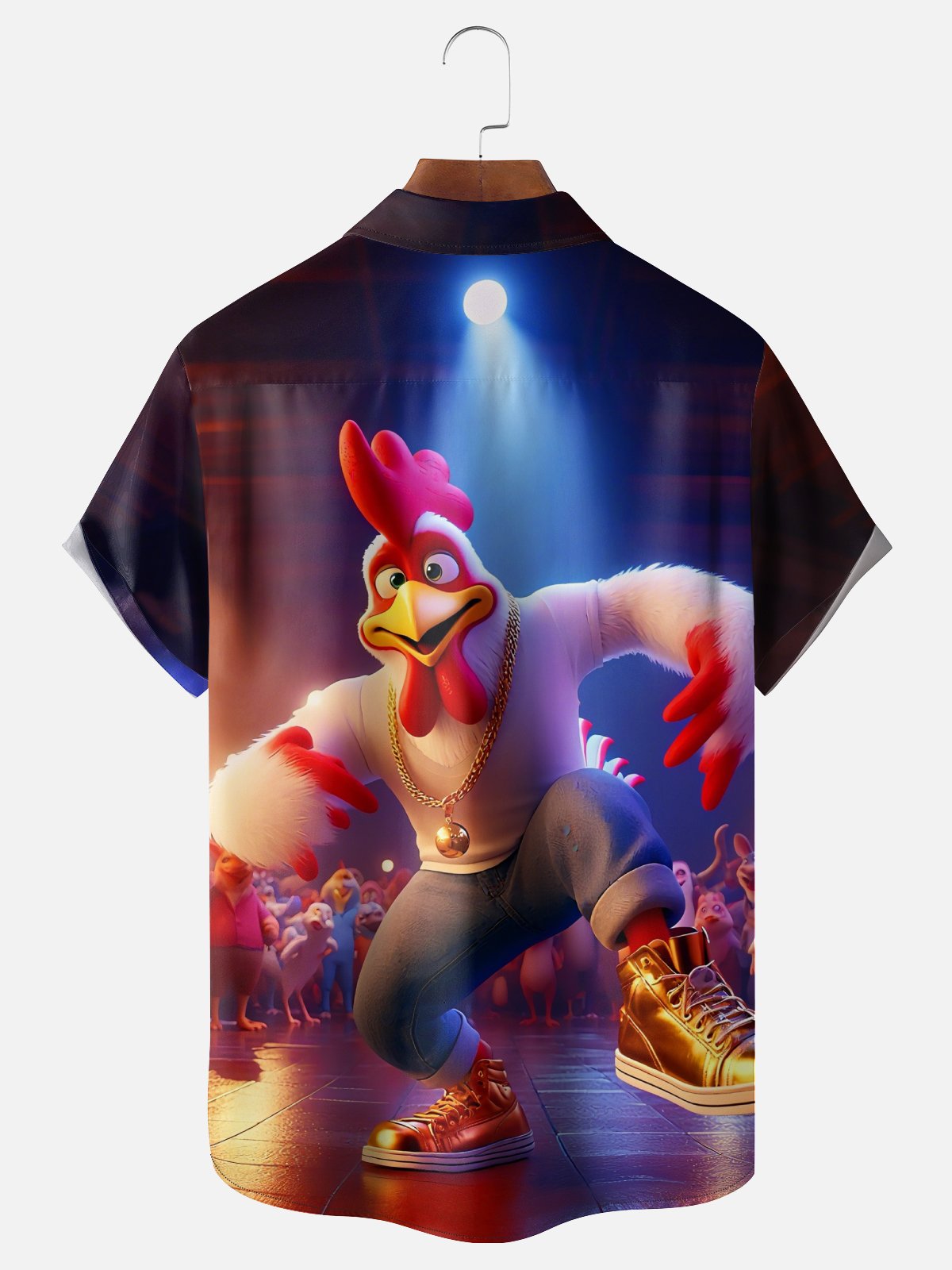 Moisture-Wicking Gradient Color Dancing Chicken Chest Pocket Hawaiian Shirt