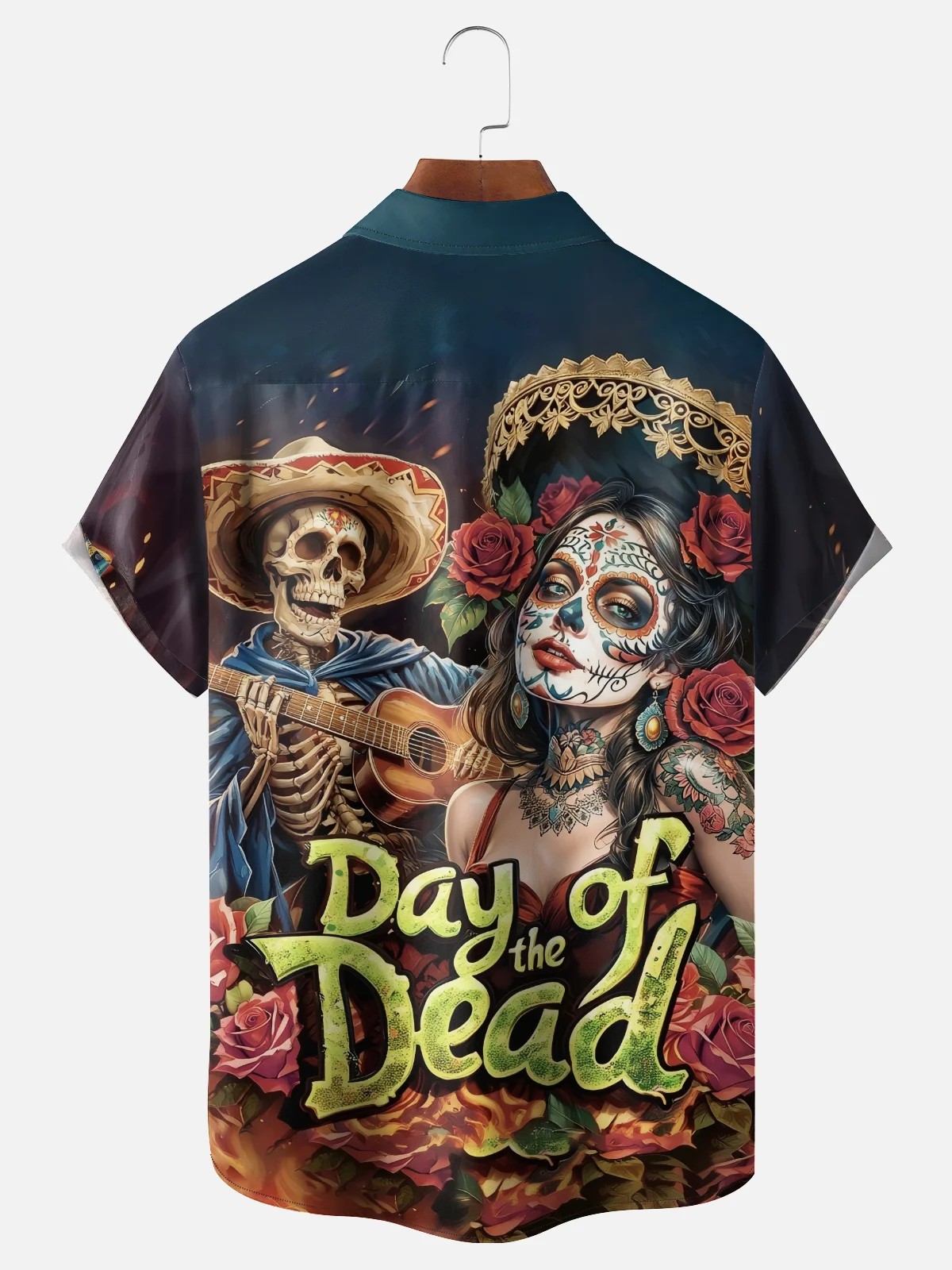Moisture-wicking Day Of The Dead Skeleton Guitar Chest Pocket Casual Shirt