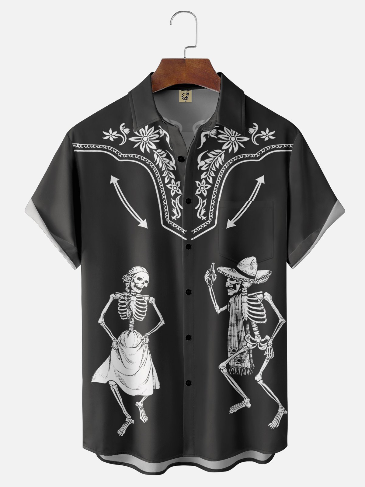 Moisture-wicking Day Of The Dead Skeleton Chest Pocket Casual Shirt