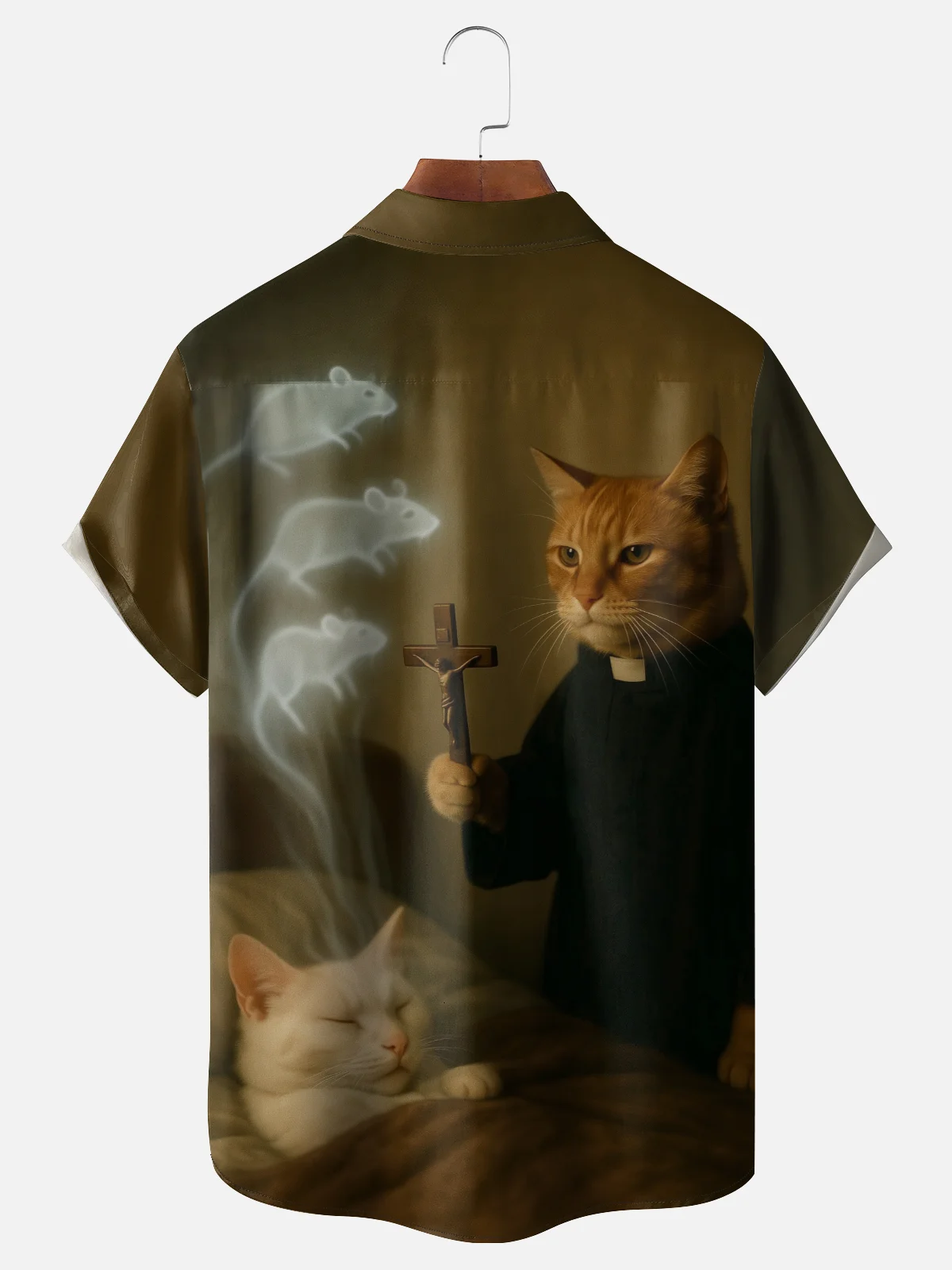 Moisture-wicking Cat Cross Chest Pocket Casual Shirt