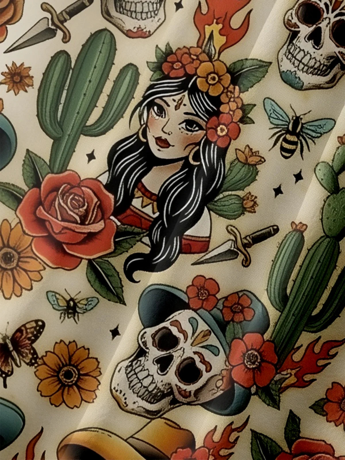 Moisture-wicking Day Of The Dead Skeletons Chest Pocket Casual Shirt