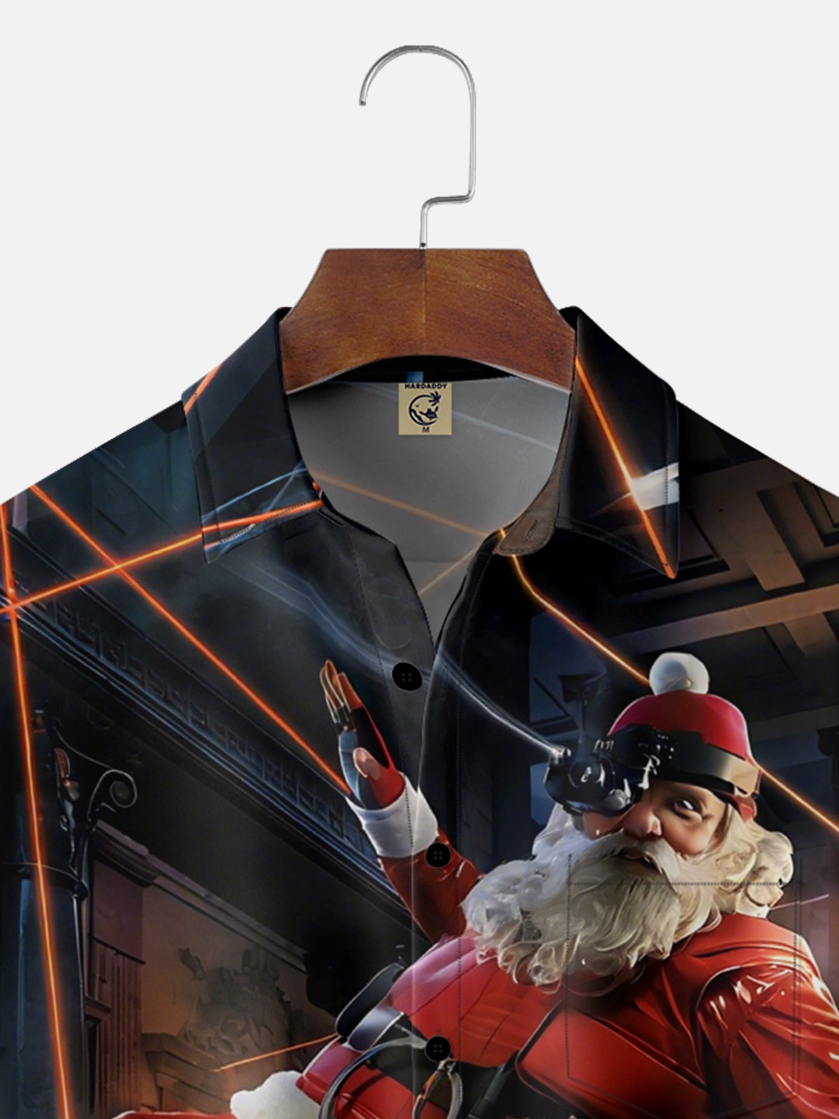 Moisture-Wicking Santa Claus Dodging Lasers Chest Pocket Hawaiian Shirt