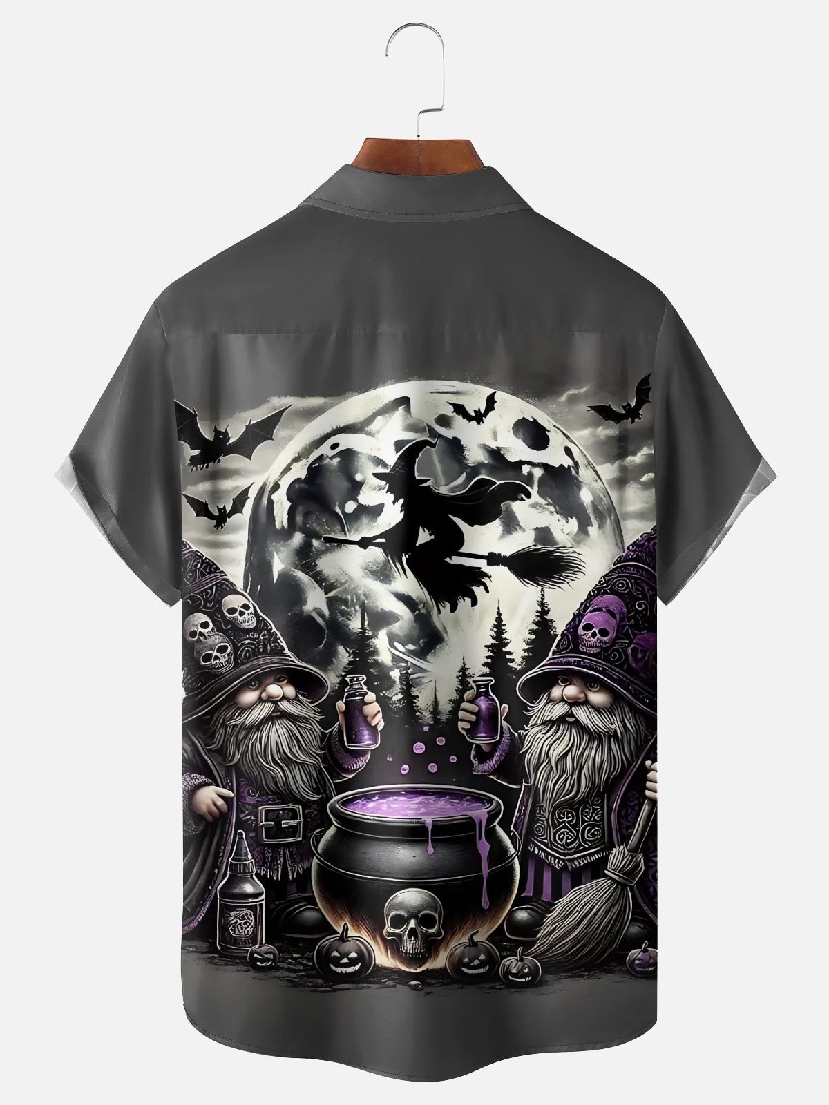 Moisture-Wicking Halloween Witch Midget Rock Guitar Chest Pocket Hawaiian Shirt