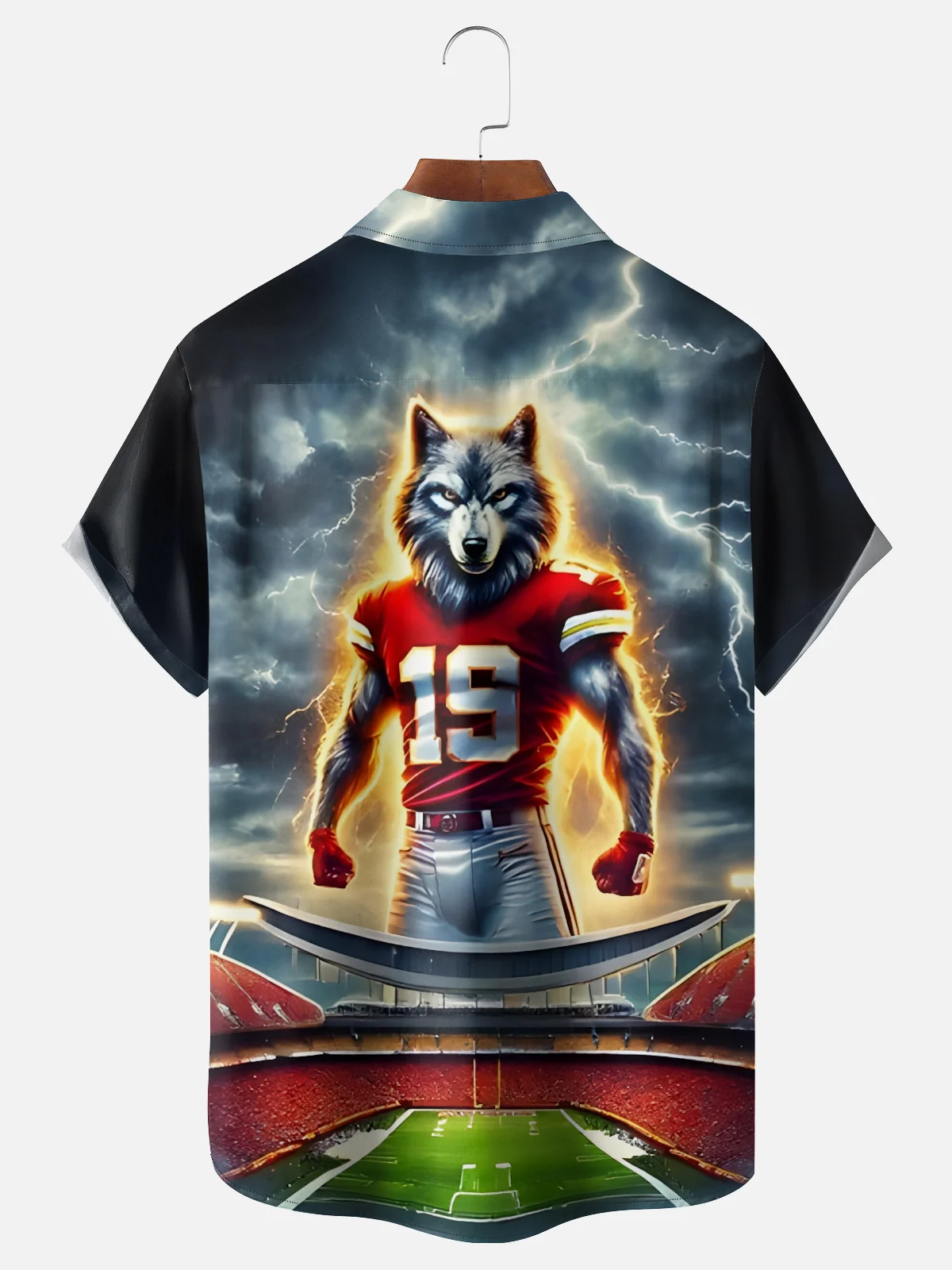 Moisture-wicking Wolf Football Sports Chest Pocket Casual Shirt
