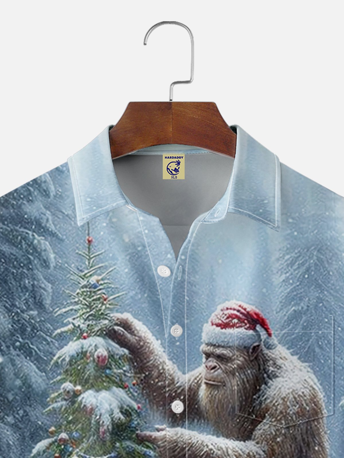 Big Size Moisture-wicking Christmas Bigfoot Chest Pocket Hawaiian Shirt