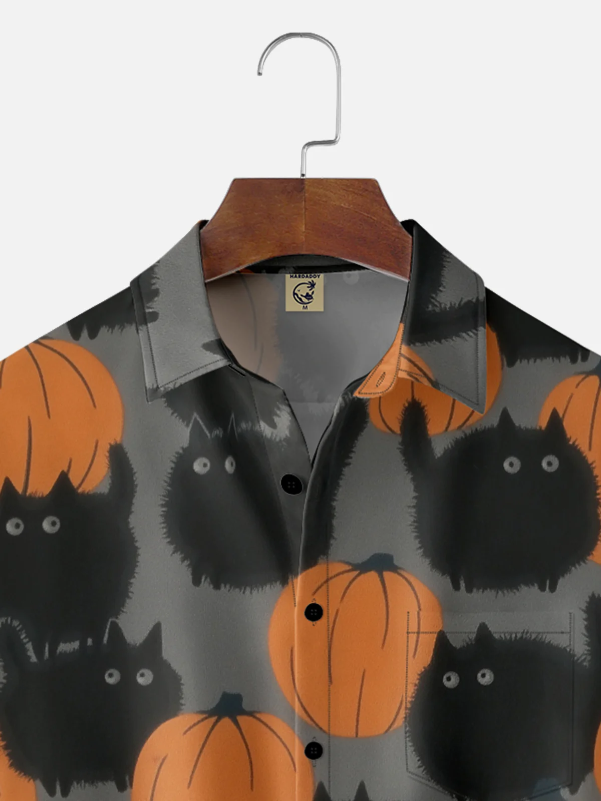Moisture-wicking Halloween Pumpkin Cat Chest Pocket Casual Shirt