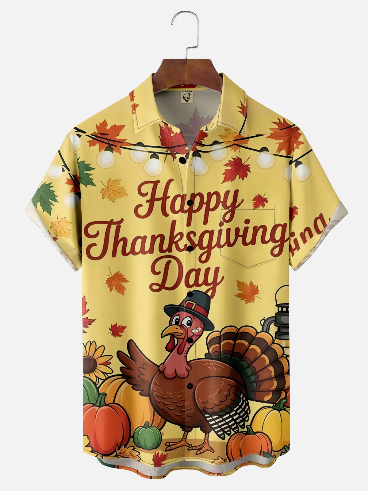 Moisture-Wicking Thanksgiving Turkey Chest Pocket Hawaiian Shirt