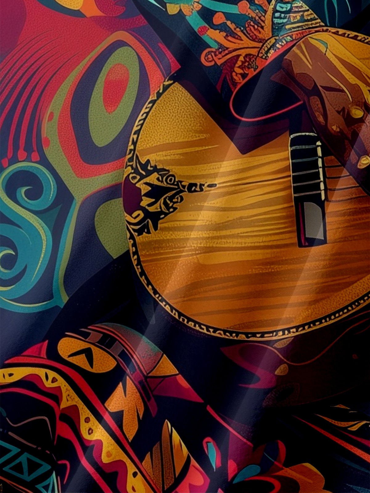 Moisture-wicking Day Of The Dead Guitar Chest Pocket Casual Shirt