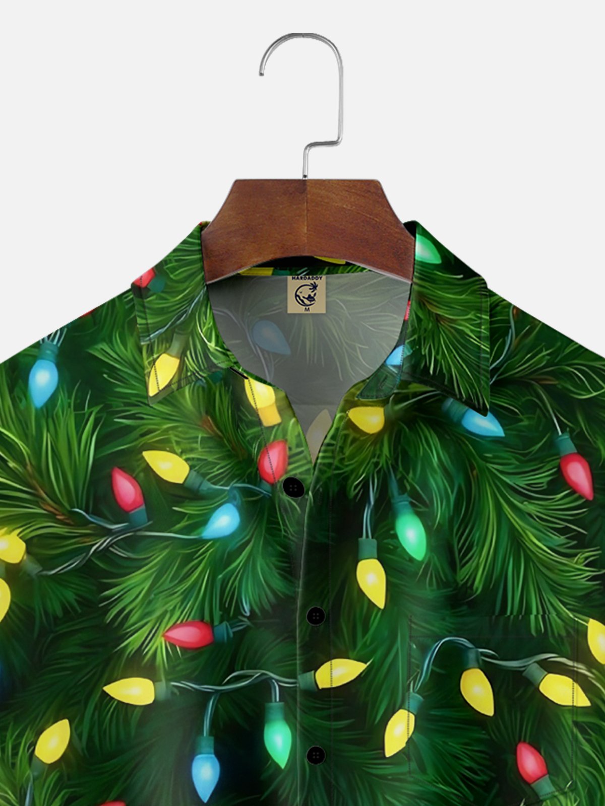 Moisture-Wicking Christmas Tree Lights Chest Pocket Hawaiian Shirt