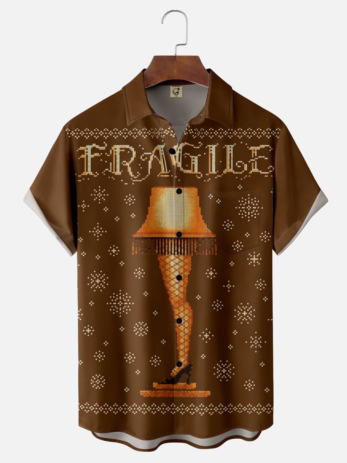 Moisture Wicking Christmas Leg Lights Chest Pocket Hawaiian Shirt