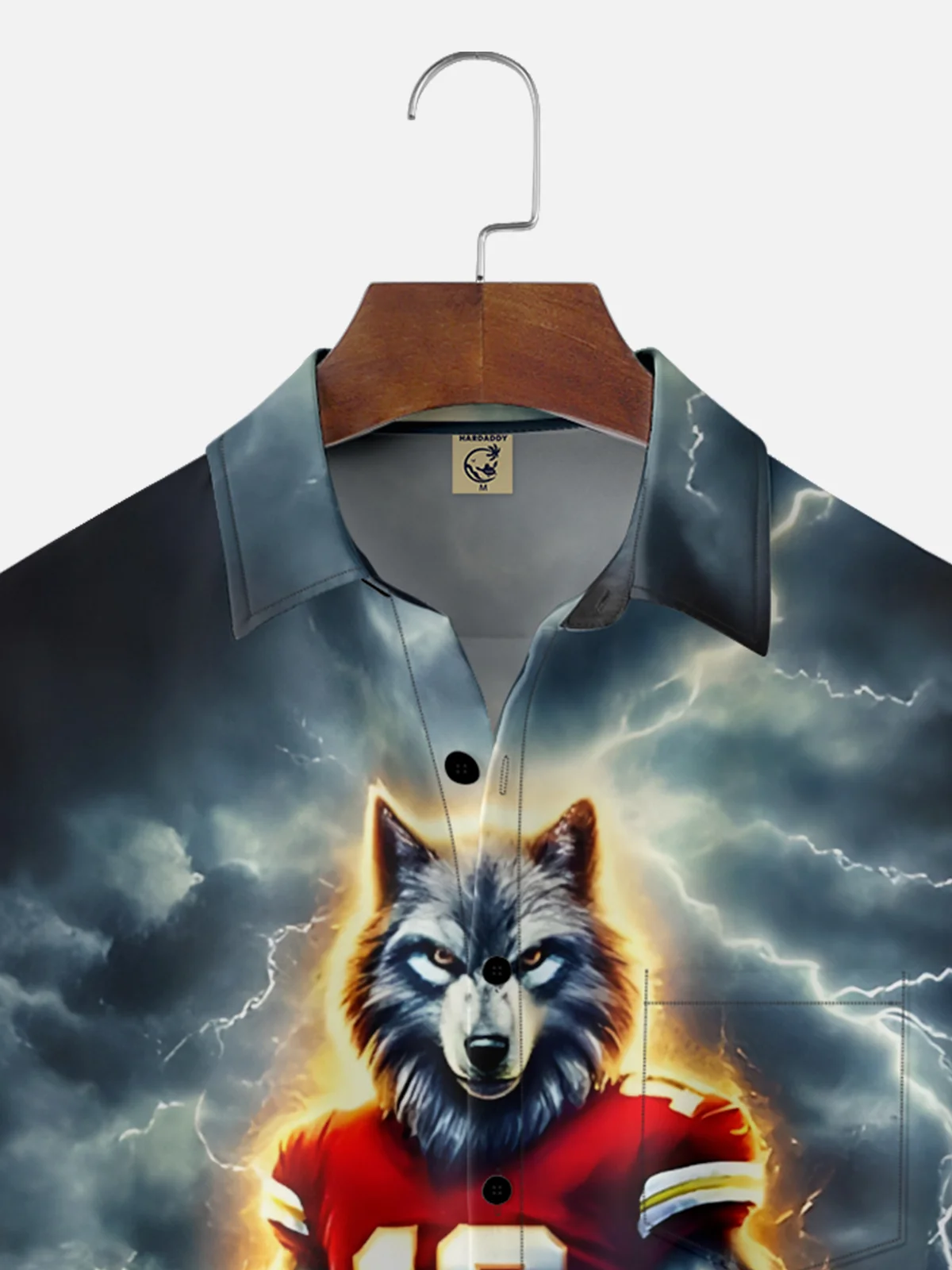 Moisture-wicking Wolf Football Sports Chest Pocket Casual Shirt