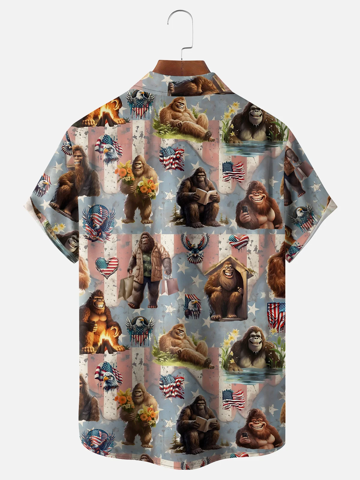 Moisture-Wicking American Patriotic Bigfoot Chest Pocket Hawaiian Shirt