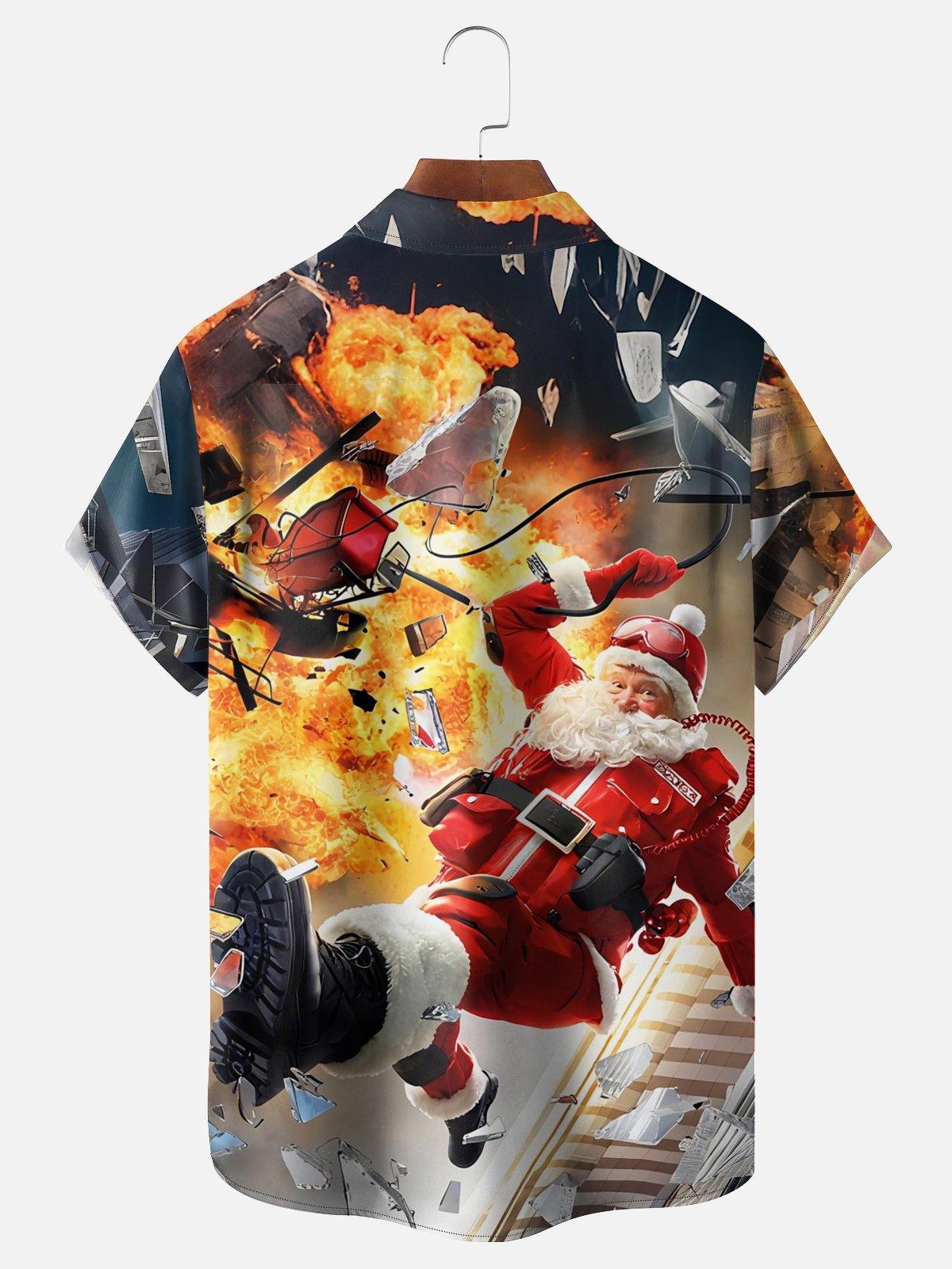 Moisture-Wicking Exploding Santa Chest Pocket Hawaiian Shirt