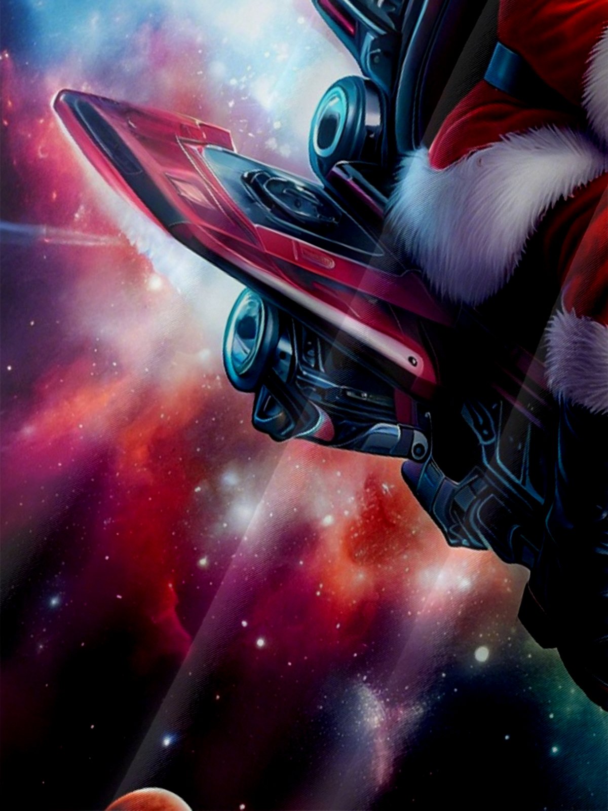 Moisture-Wicking Santa Claus Riding A Plane Cosmic Chest Pocket Hawaiian Shirt