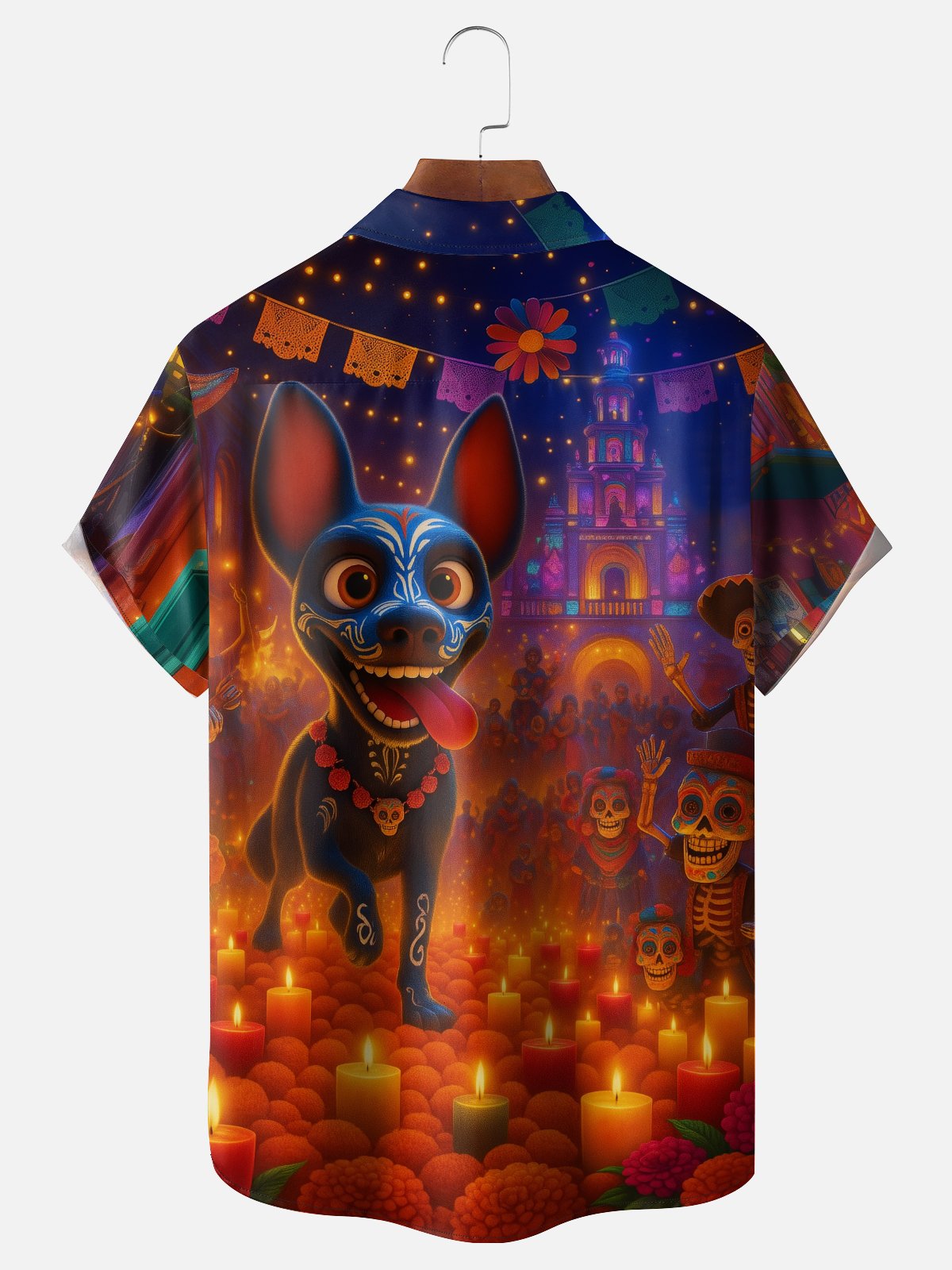 Moisture-wicking Day Of The Dead Mexican Hairless Dog Chest Pocket Casual Shirt