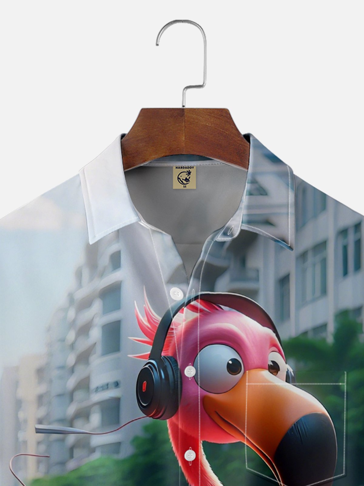 Moisture Wicking Abstract Gradient City Scenery Running Flamingo Chest Pocket Hawaiian Shirt