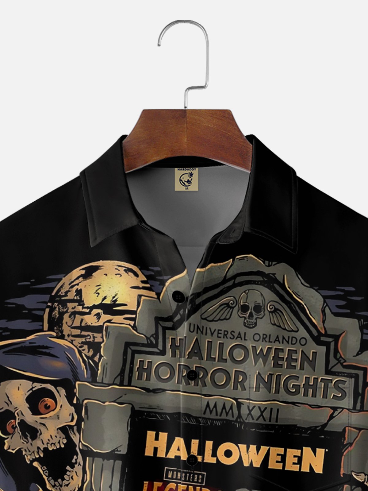 Moisture-Wicking Halloween Pumpkin Skull Chest Pocket Hawaiian Shirt