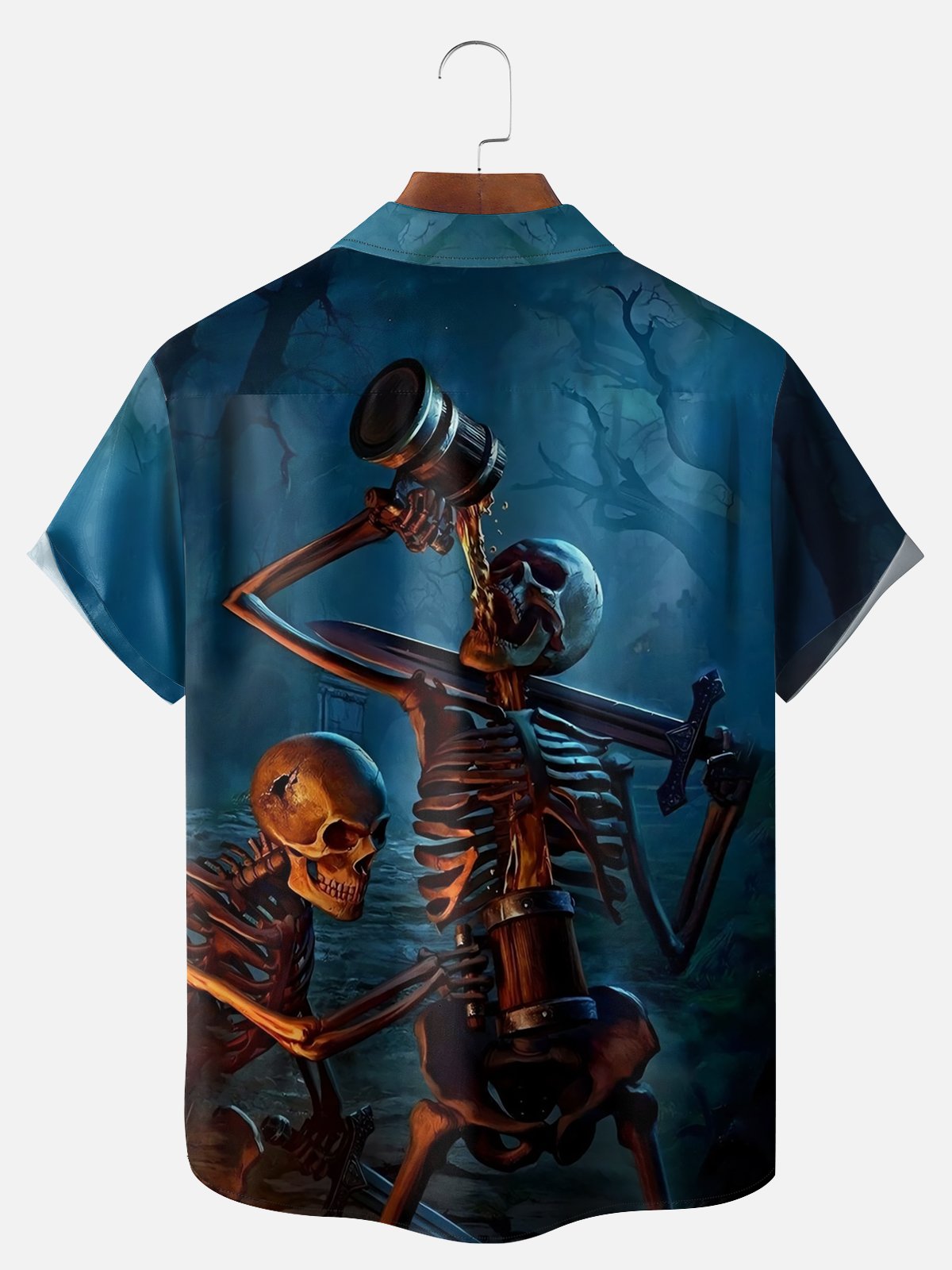 Big Size Moisture-wicking Skeleton Drinking Beer Chest Pocket Hawaiian Shirt