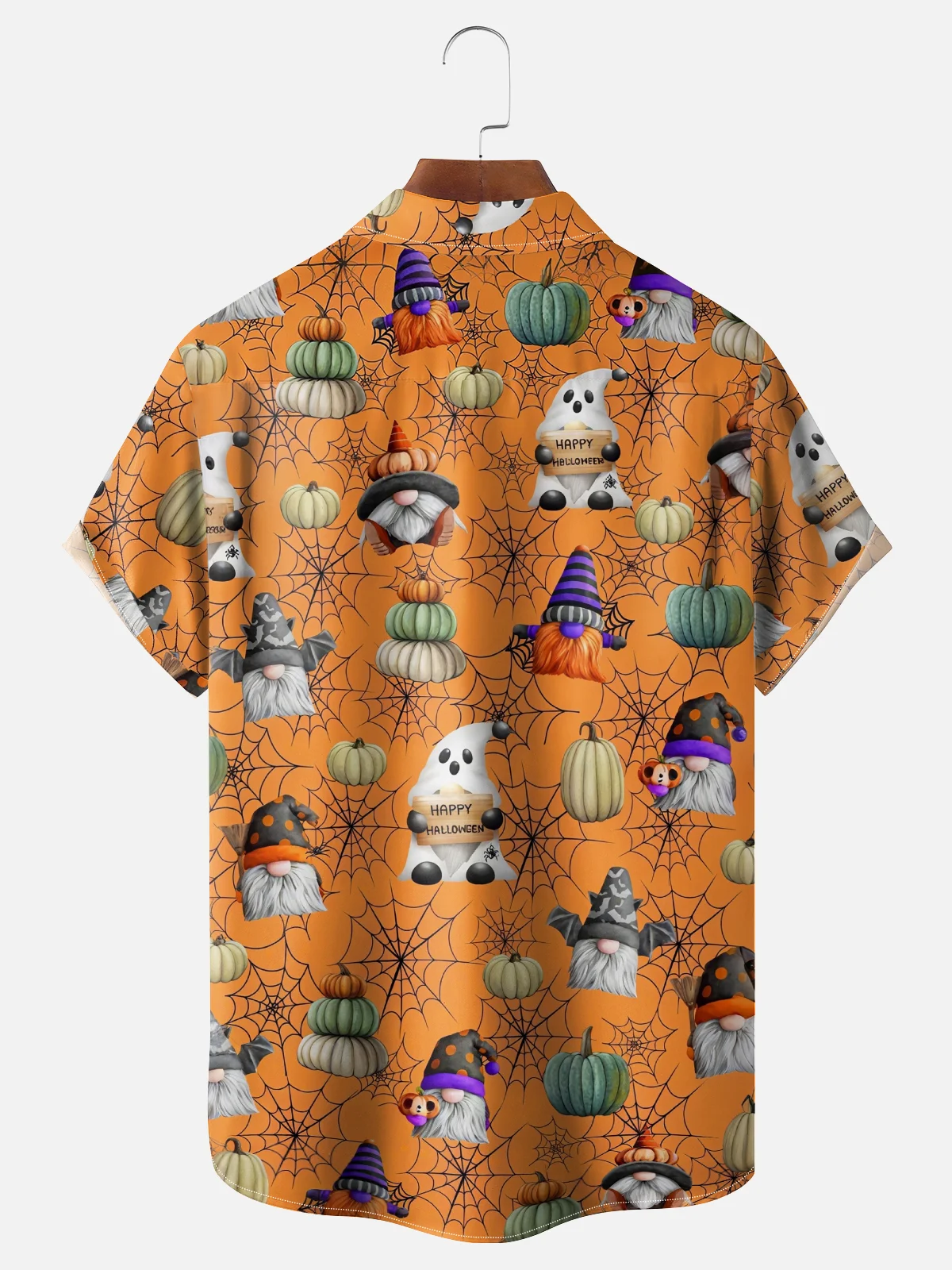 Moisture-Wicking Halloween Gnome Spider Web Pumpkin Chest Pocket Hawaiian Shirt