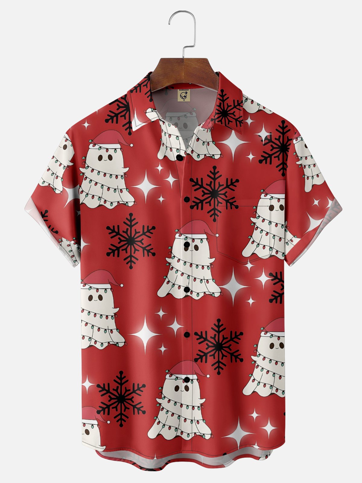 Moisture-Wicking Christmas Ghost Lights Chest Pocket Hawaiian Shirt