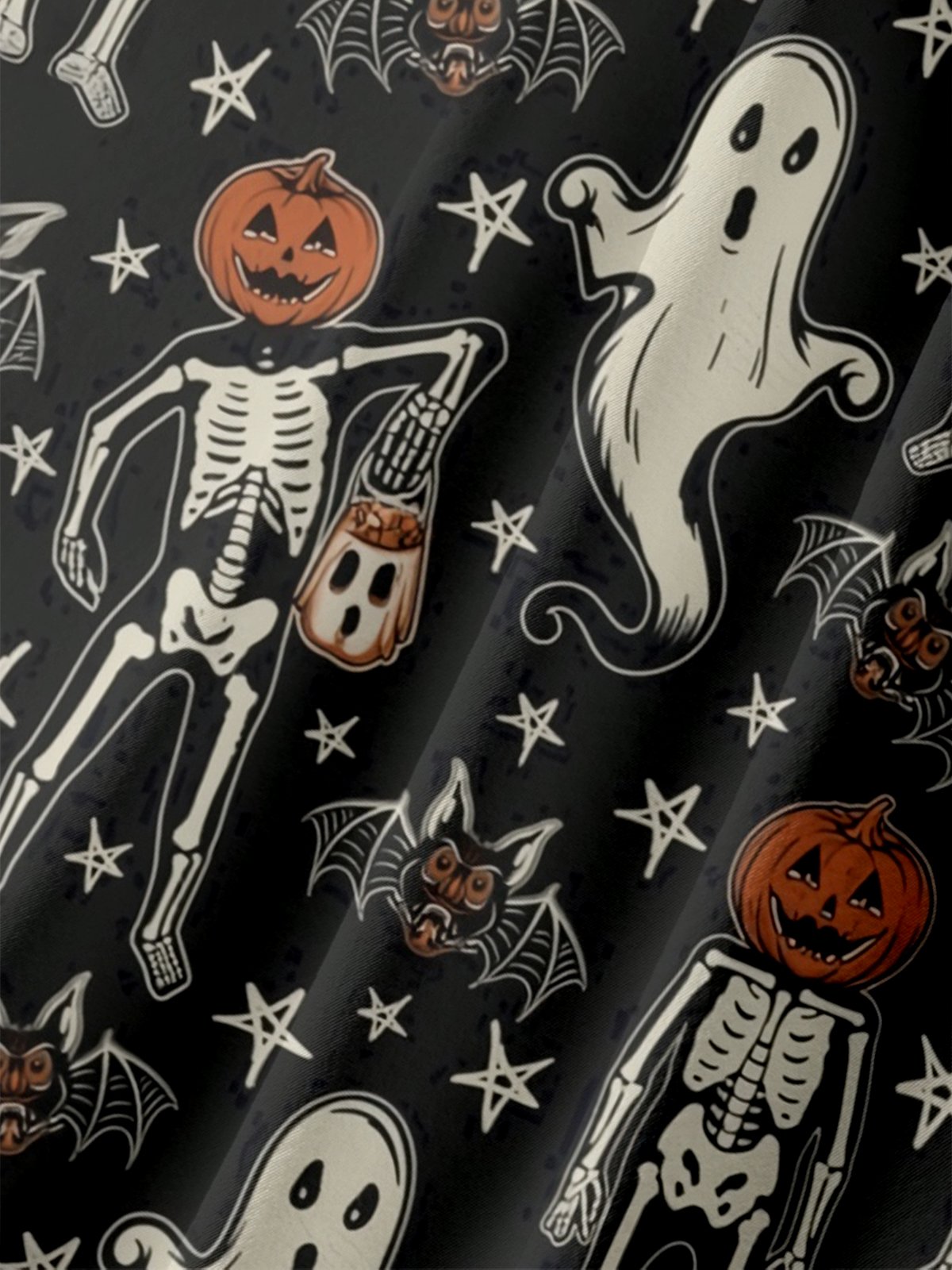 Moisture-wicking Halloween Pumpkin Skull Ghost Chest Pocket Casual Shirt