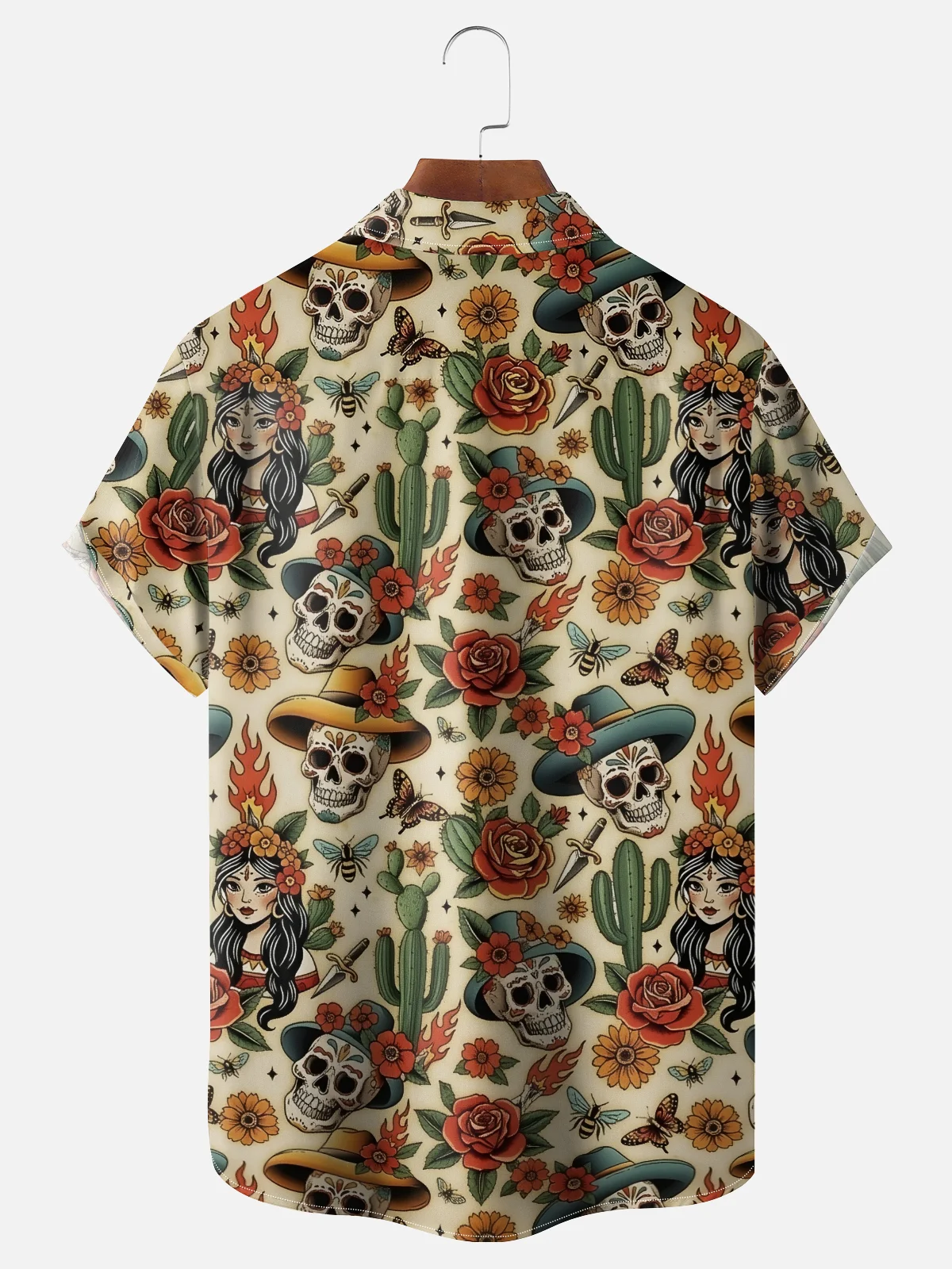 Moisture-wicking Day Of The Dead Skeletons Chest Pocket Casual Shirt