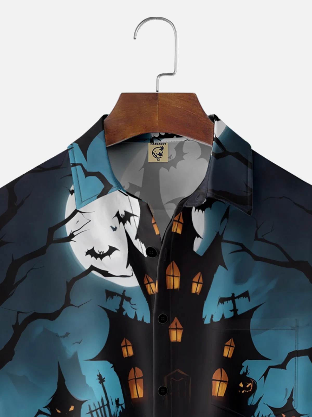 Moisture-wicking Halloween Pumpkin Castle Chest Pocket Casual Shirt