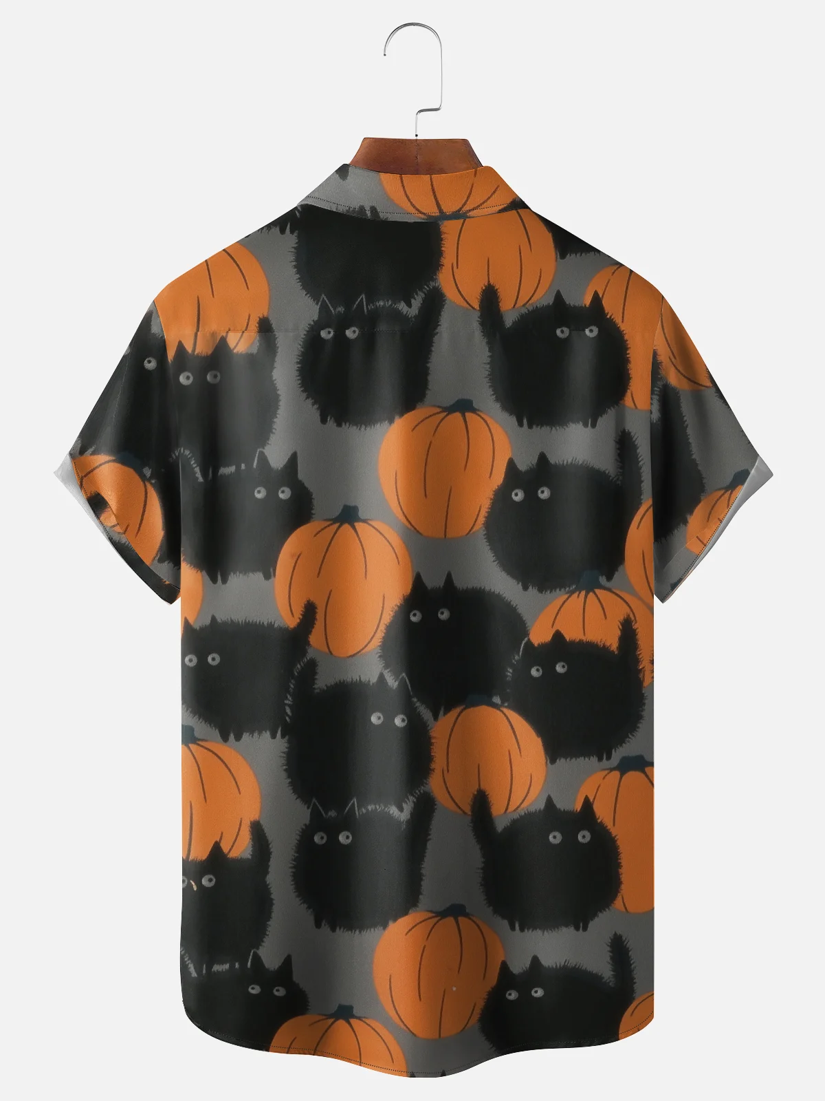 Moisture-wicking Halloween Pumpkin Cat Chest Pocket Casual Shirt