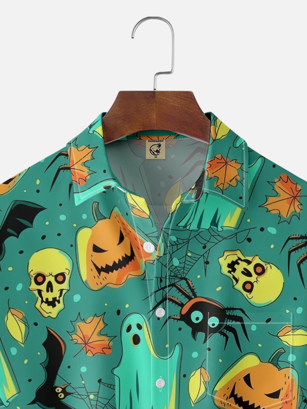 Moisture-wicking Halloween Pumpkin Skull Spider Chest Pocket Casual Shirt