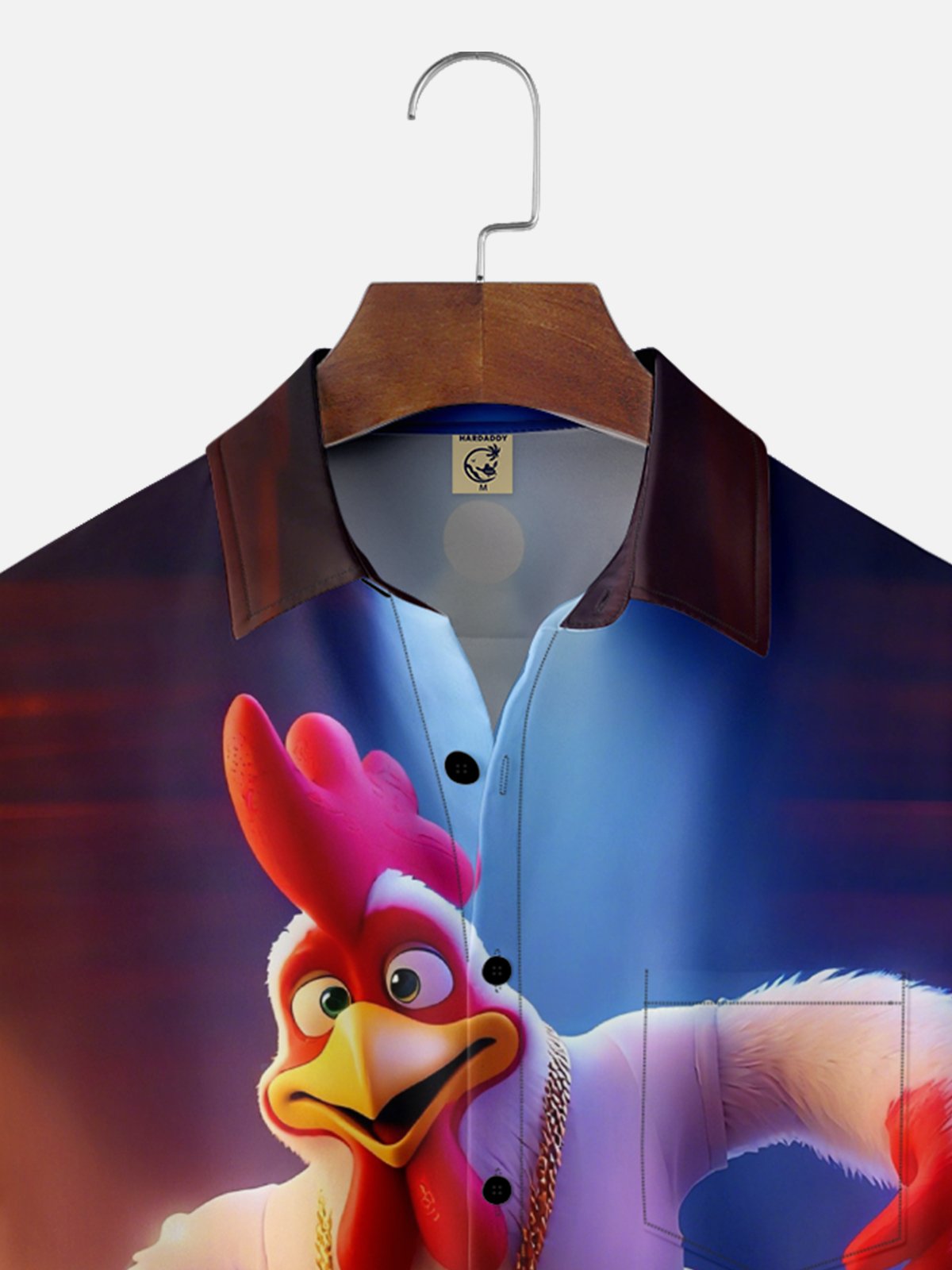 Moisture-Wicking Gradient Color Dancing Chicken Chest Pocket Hawaiian Shirt