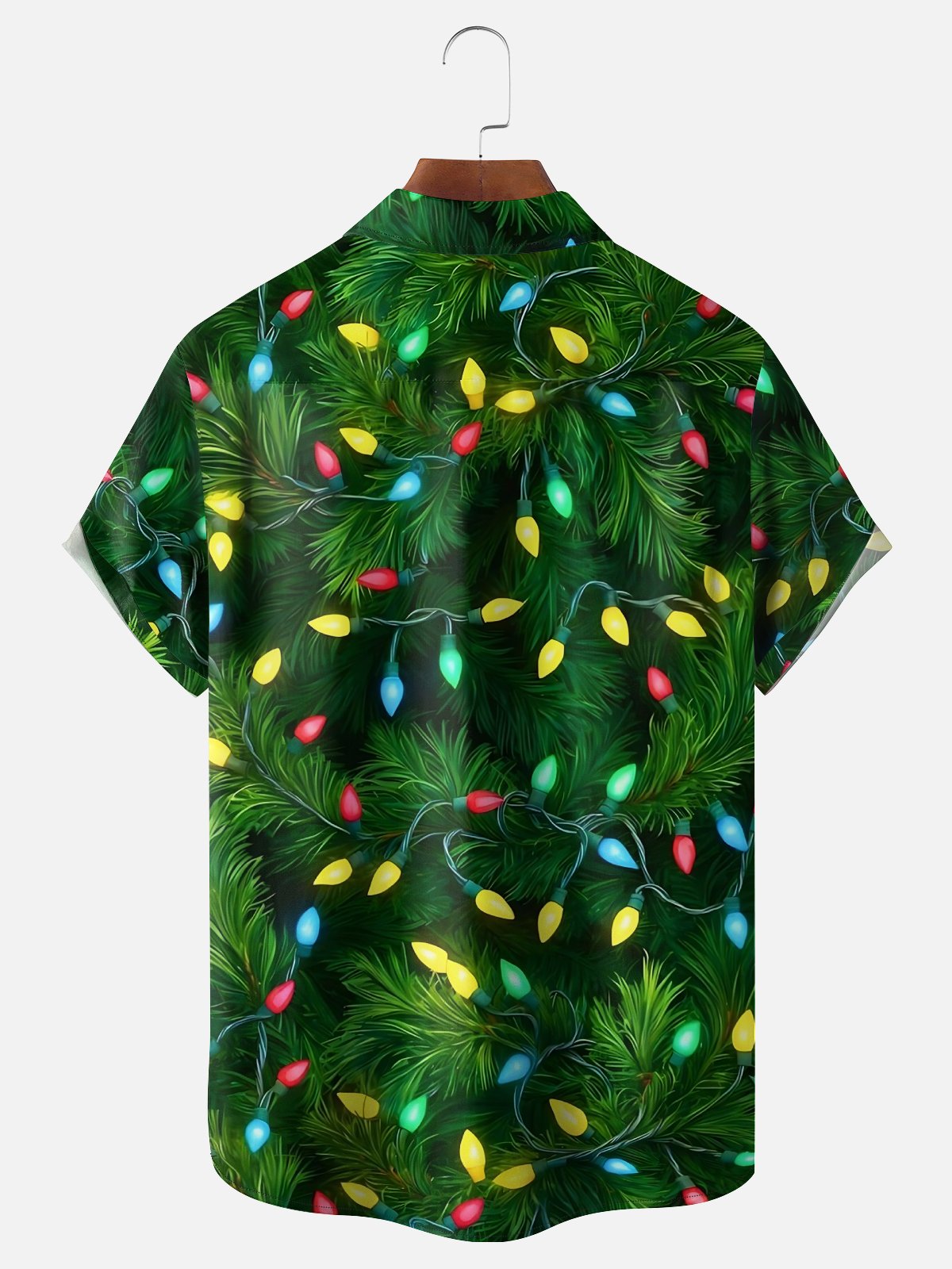 Moisture-Wicking Christmas Tree Lights Chest Pocket Hawaiian Shirt