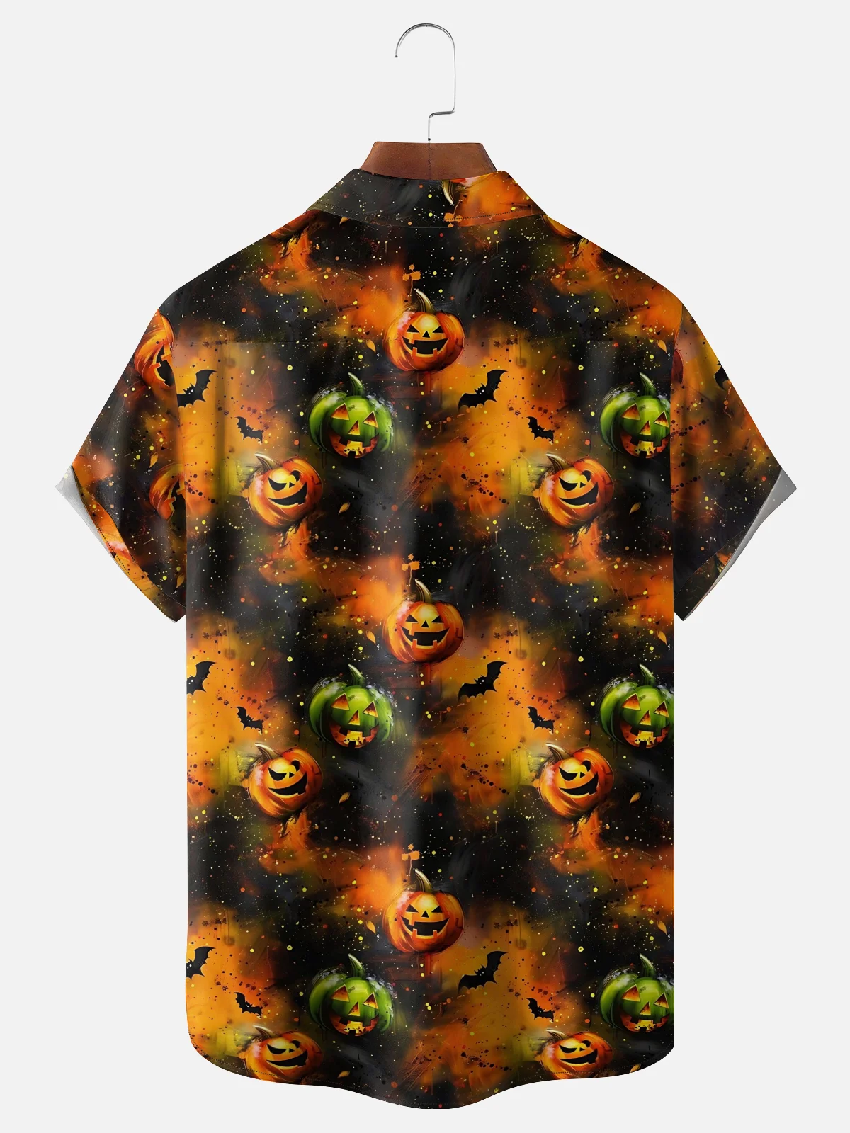 Moisture-Wicking Halloween Pumpkin Bat Chest Pocket Hawaiian Shirt