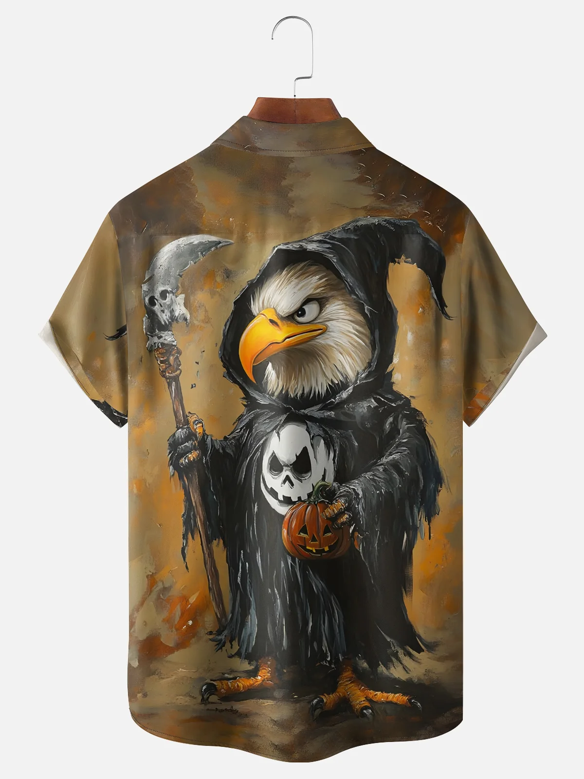 Moisture-Wicking Halloween Wizard Eagle Chest Pocket Hawaiian Shirt