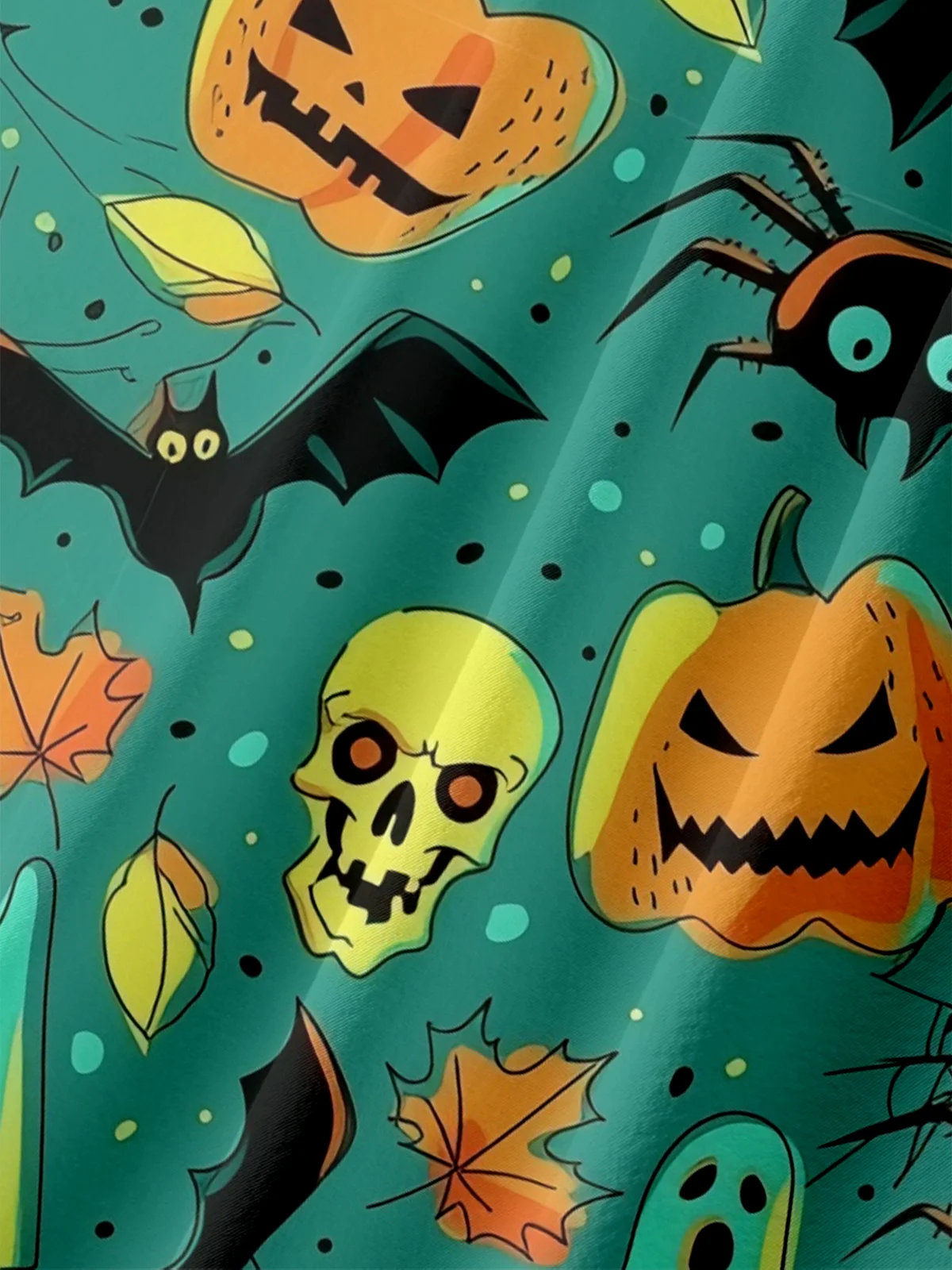 Moisture-wicking Halloween Pumpkin Skull Spider Chest Pocket Casual Shirt