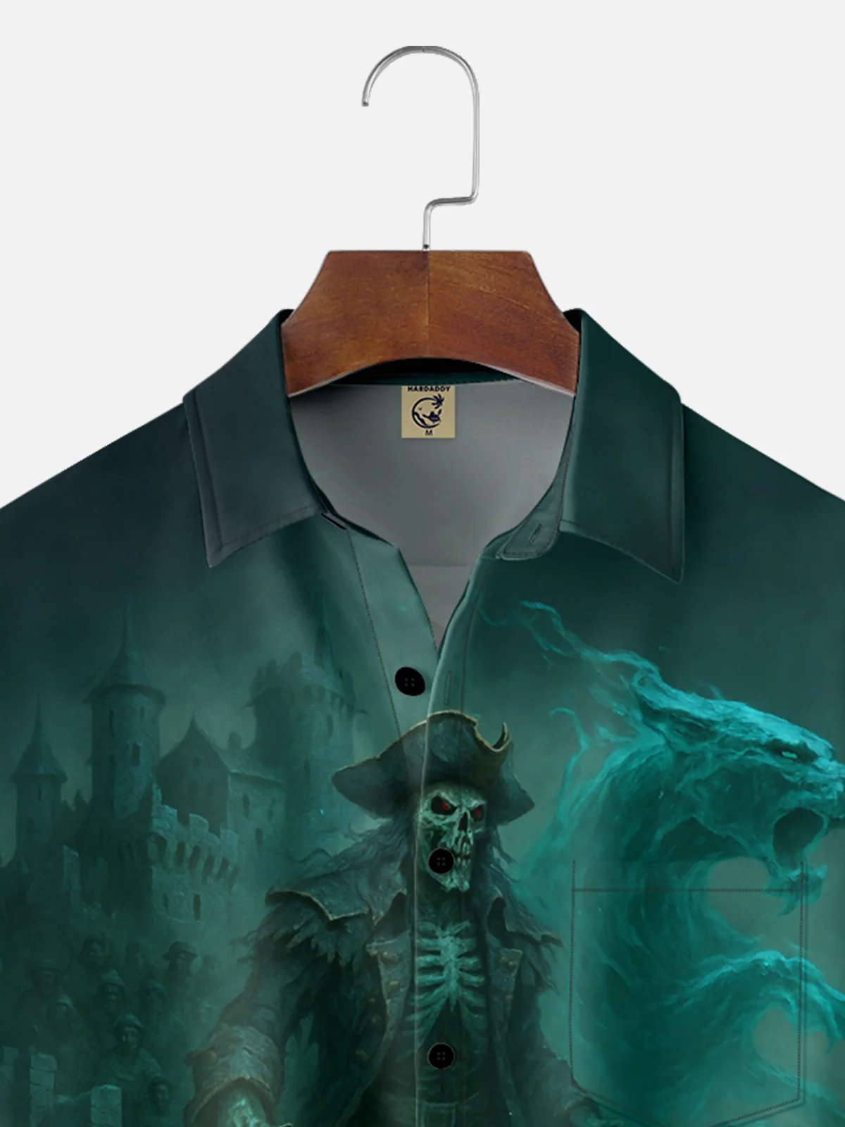 Moisture-wicking Pirate Ship Skeleton Shark Chest Pocket Casual Shirt