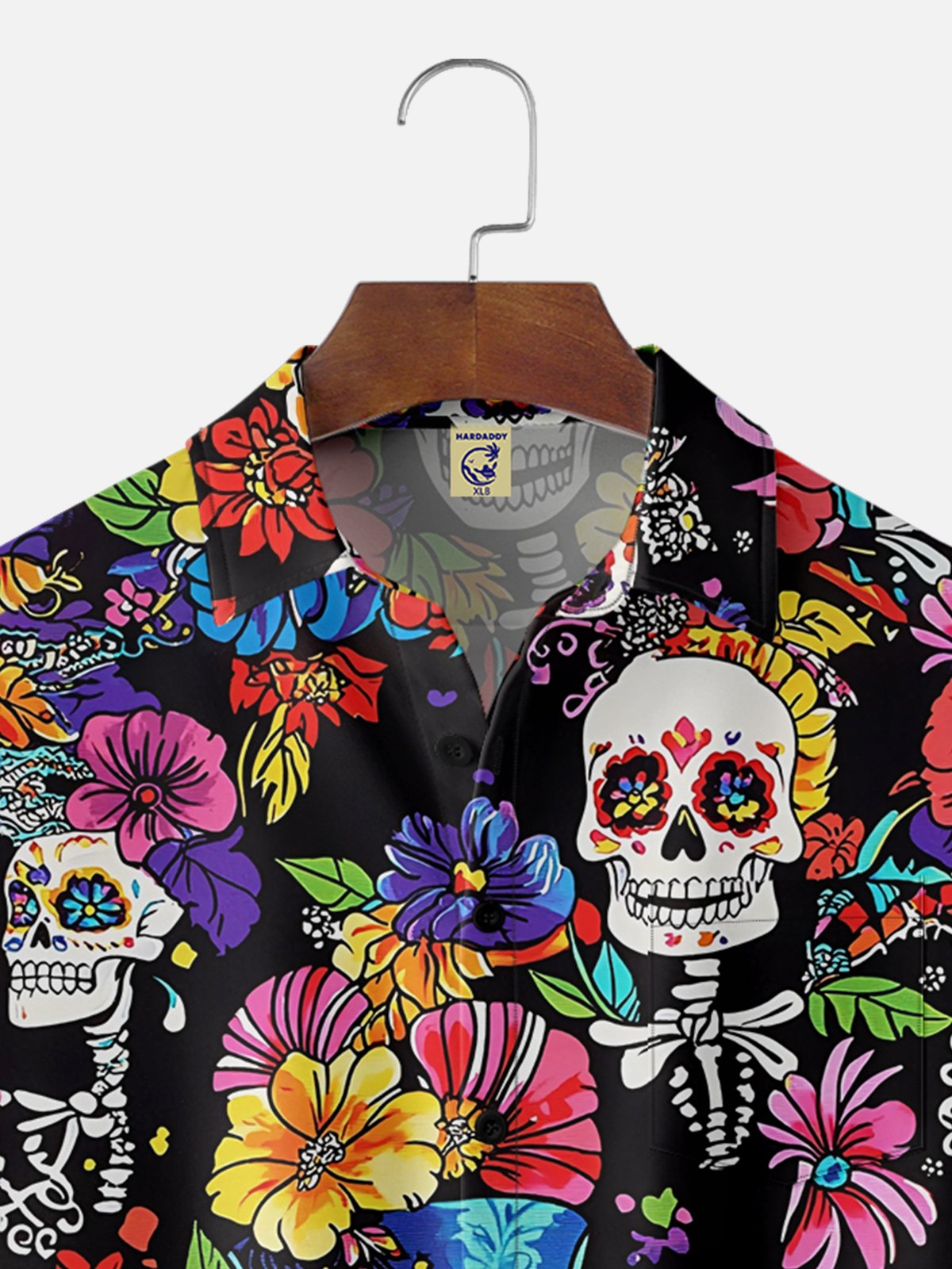 Big Size Moisture-wicking Day of the Dead Skull Chest Pocket Casual Shirt