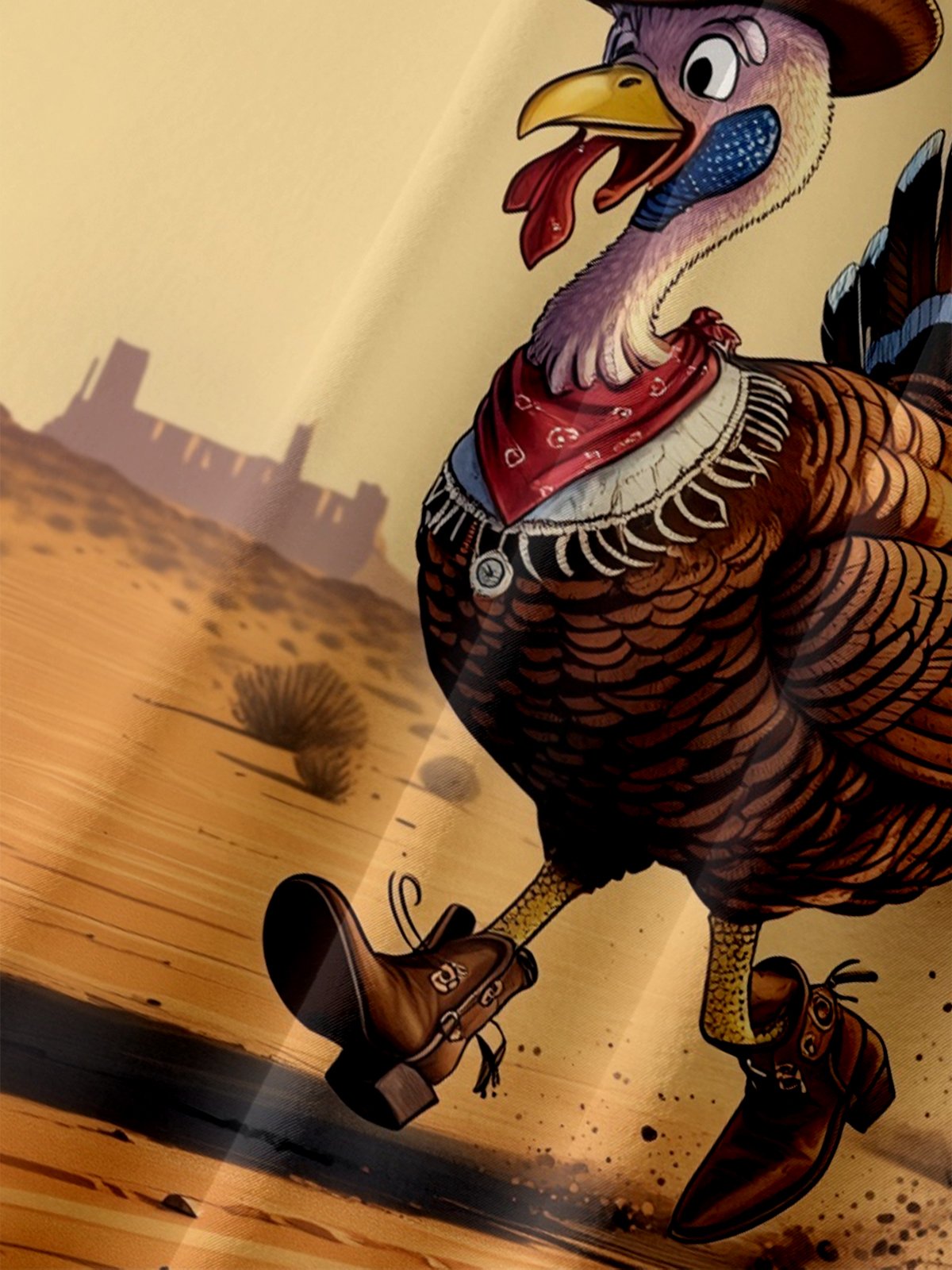 Moisture-wicking Thanksgiving Turkey Cowboy Chest Pocket Casual Shirt