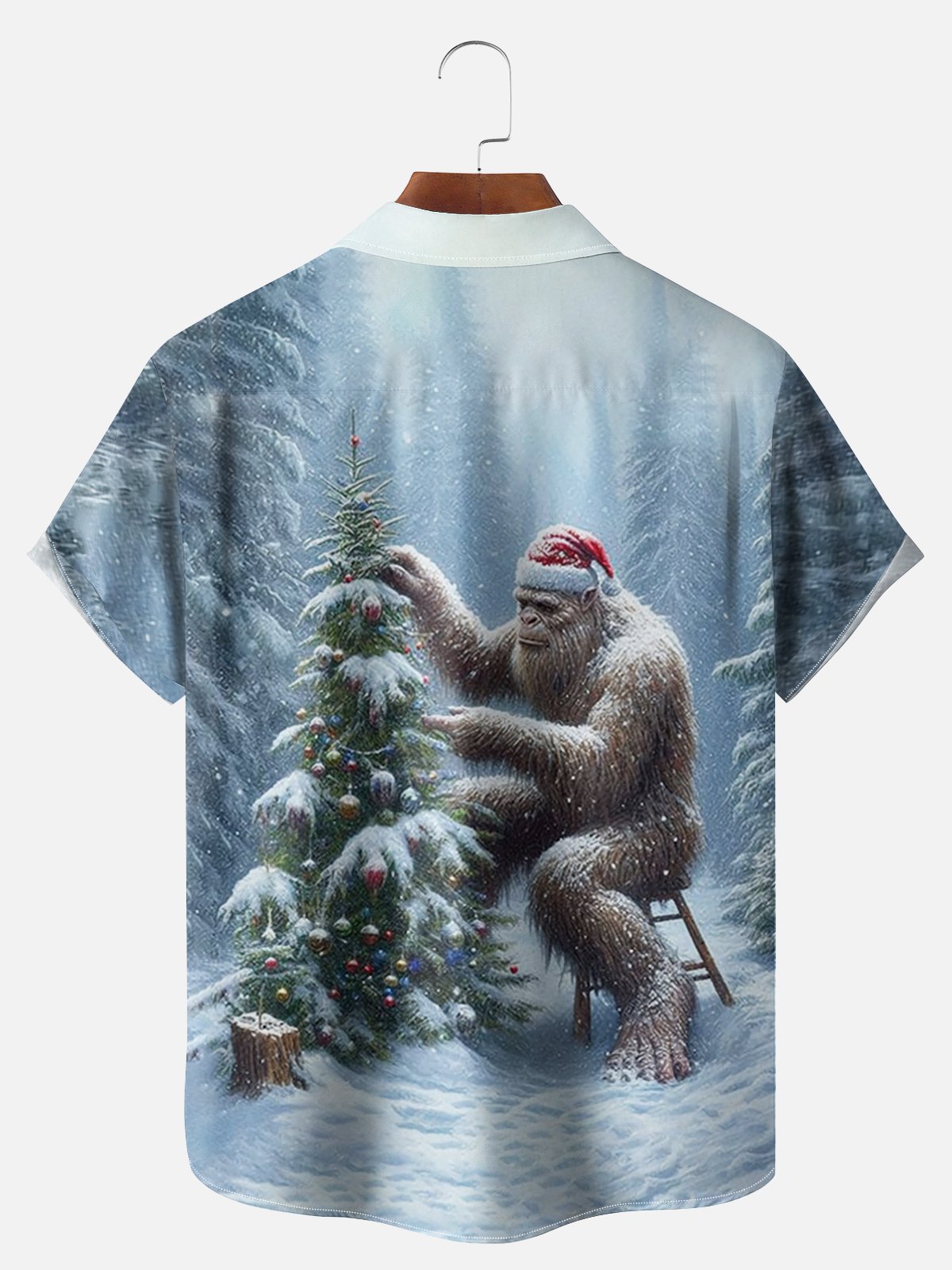 Big Size Moisture-wicking Christmas Bigfoot Chest Pocket Hawaiian Shirt