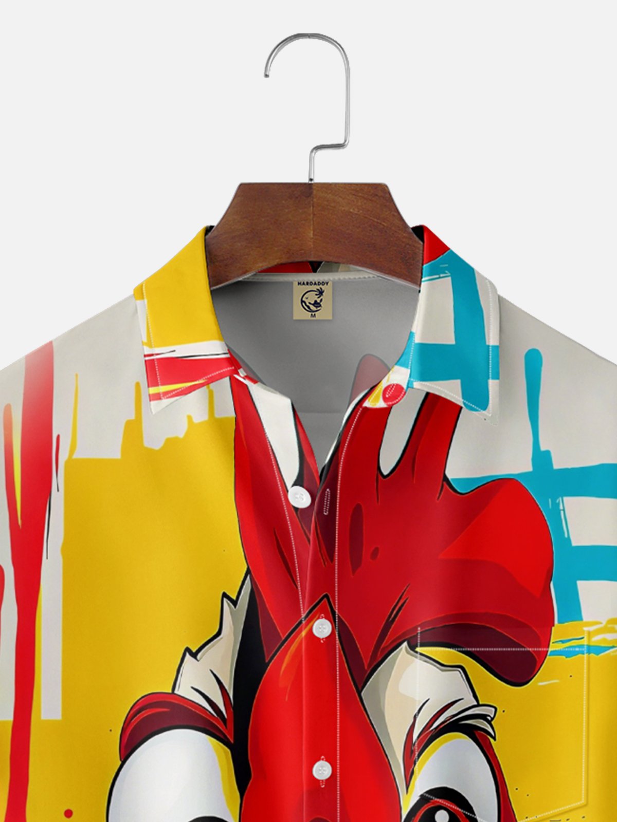 Moisture-Wicking Abstract Geometric Fun Chicken Chest Pocket Hawaiian Shirt