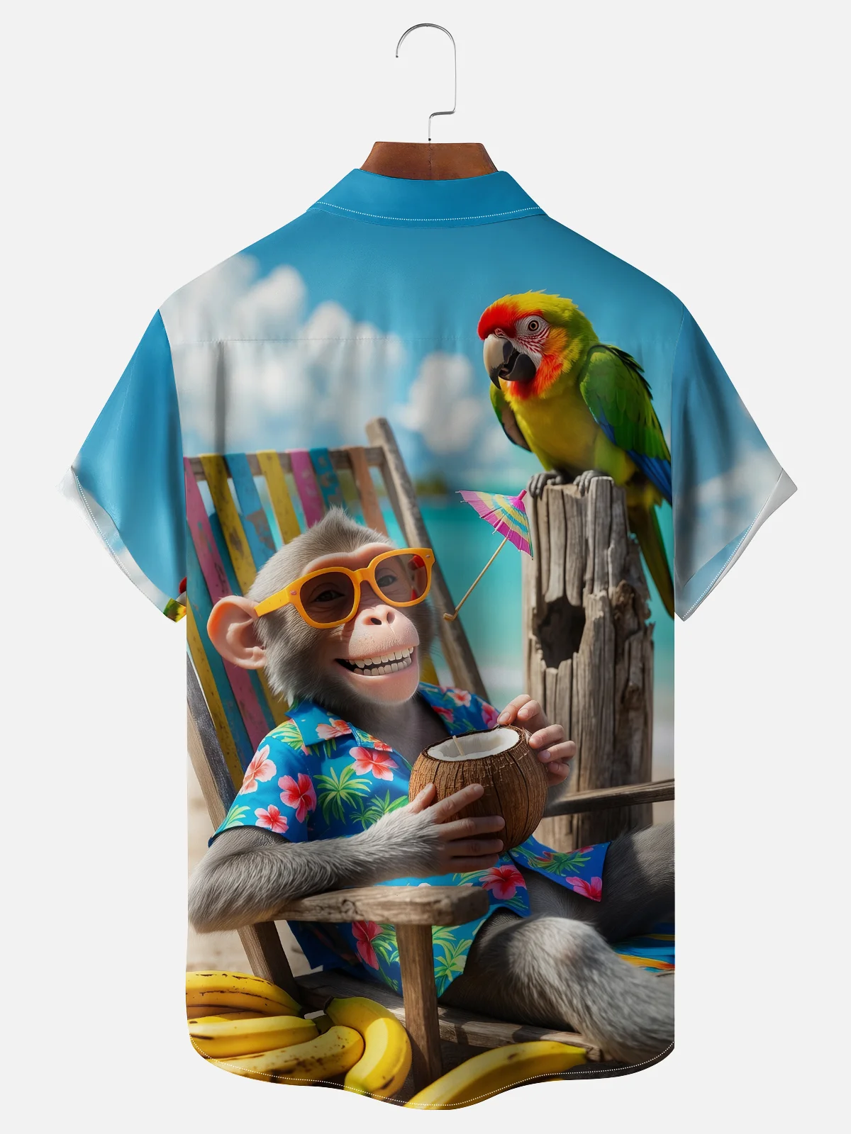 Moisture-wicking Parrot Monkey Chest Pocket Hawaiian Shirt