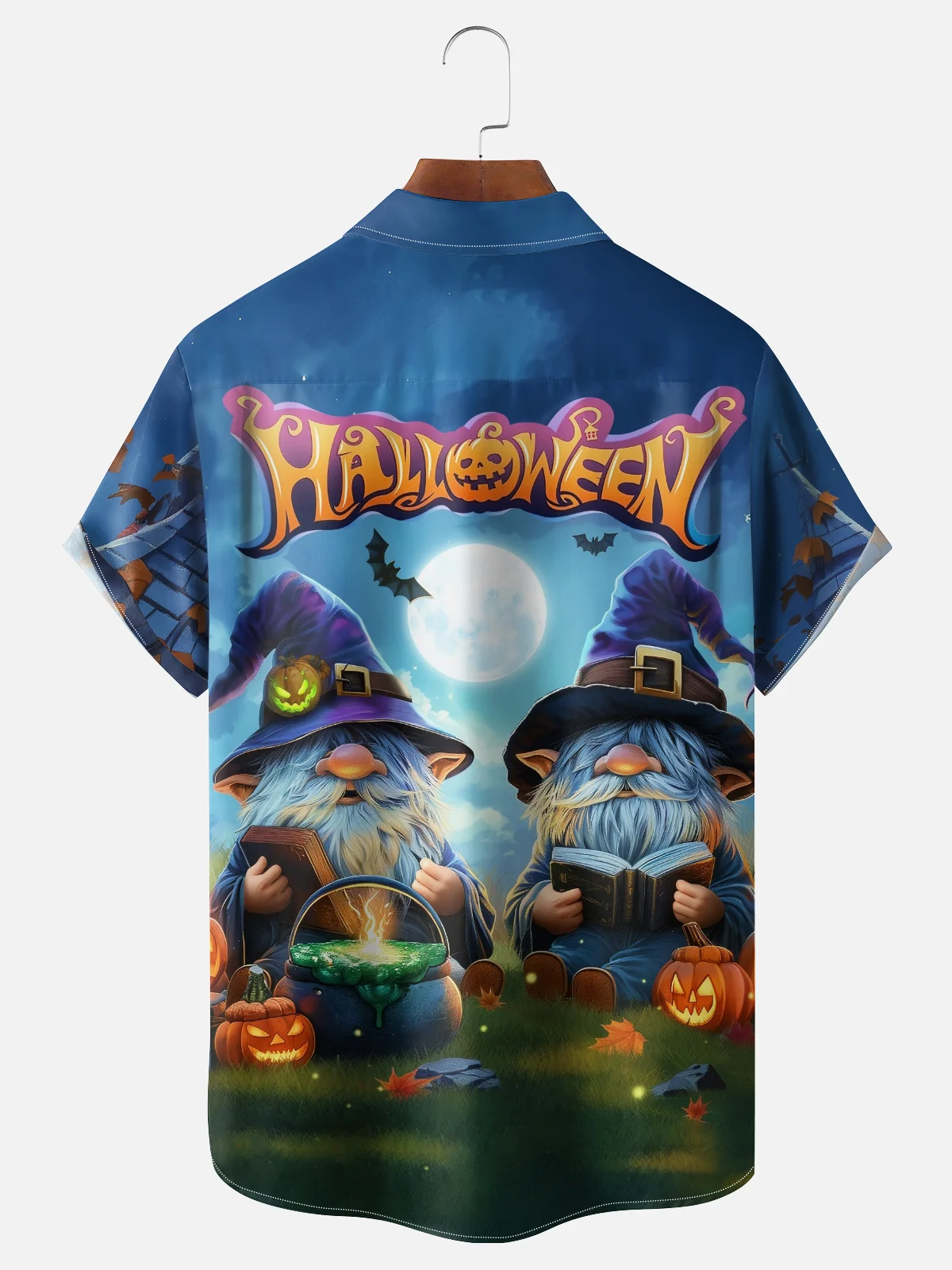 Moisture-wicking Halloween Gnome Pumpkin Chest Pocket Casual Shirt