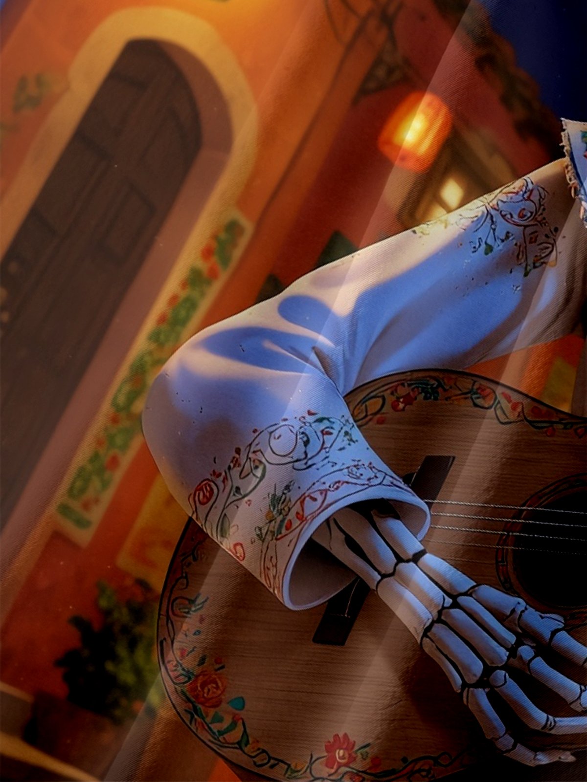 Moisture-wicking Day Of The Dead Skeleton Guitar Chest Pocket Casual Shirt