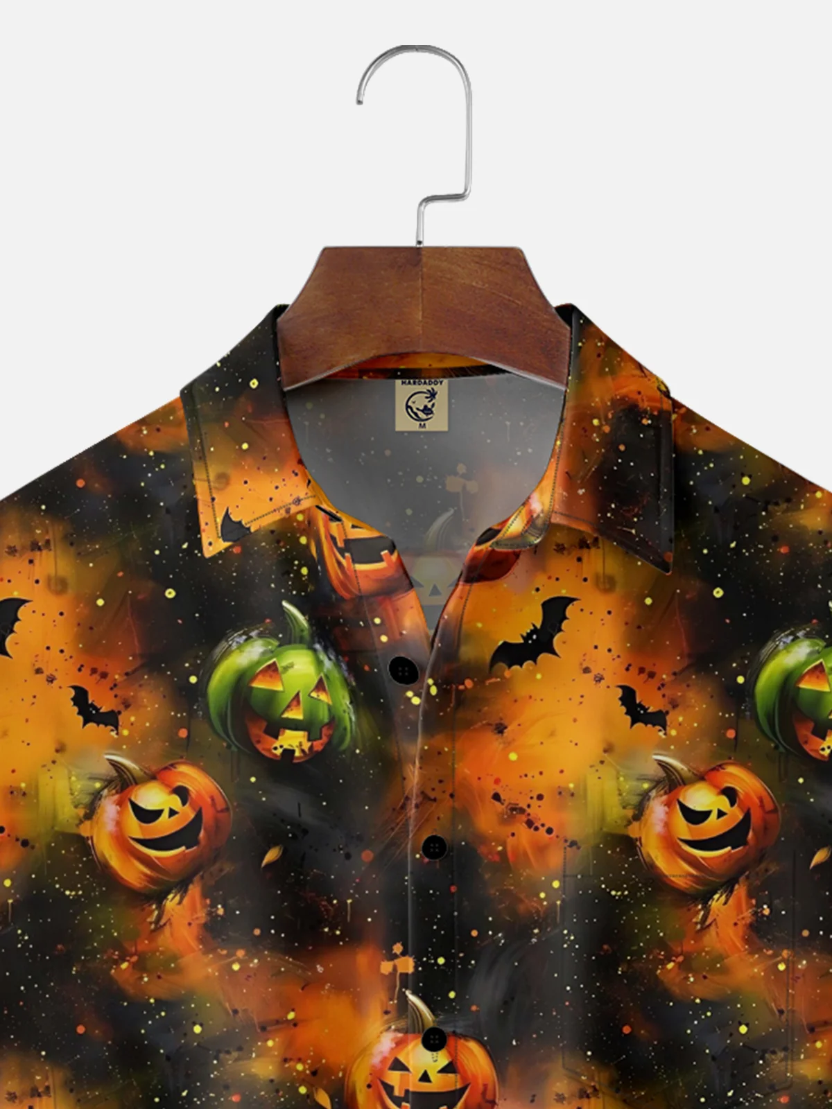 Moisture-Wicking Halloween Pumpkin Bat Chest Pocket Hawaiian Shirt