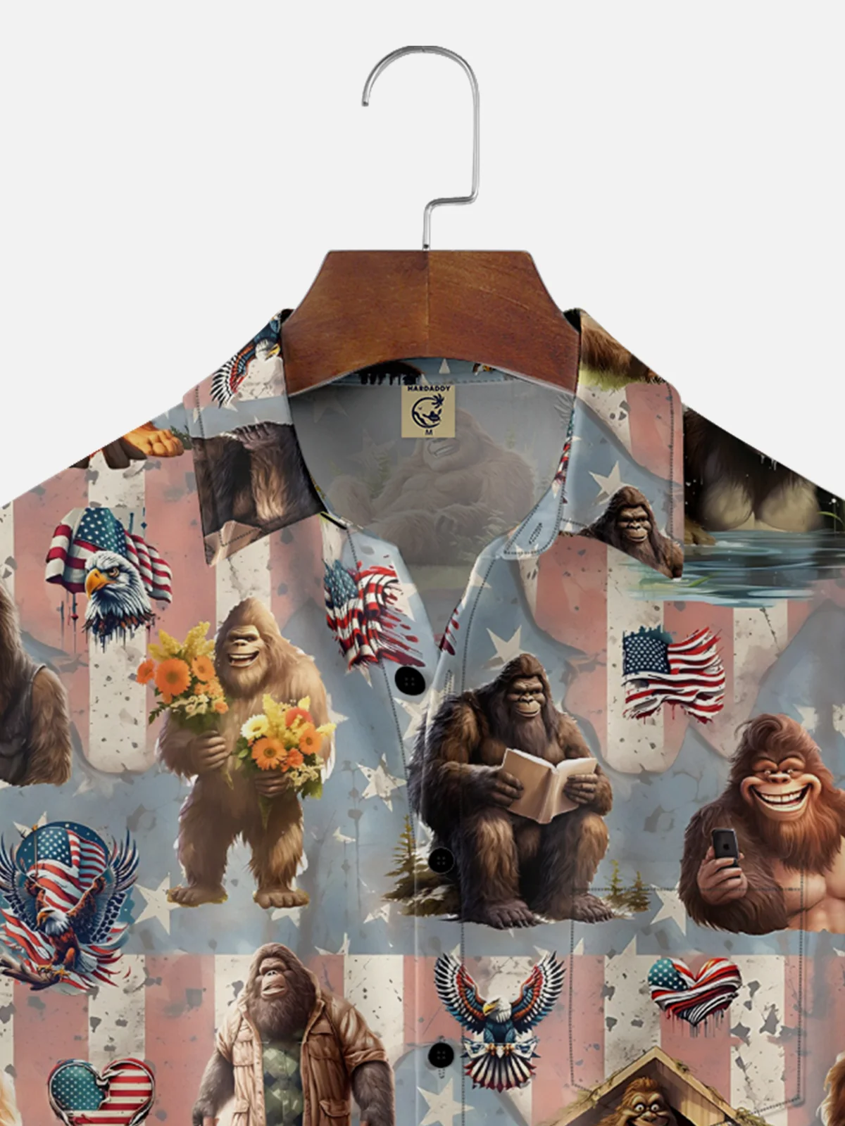 Moisture-Wicking American Patriotic Bigfoot Chest Pocket Hawaiian Shirt